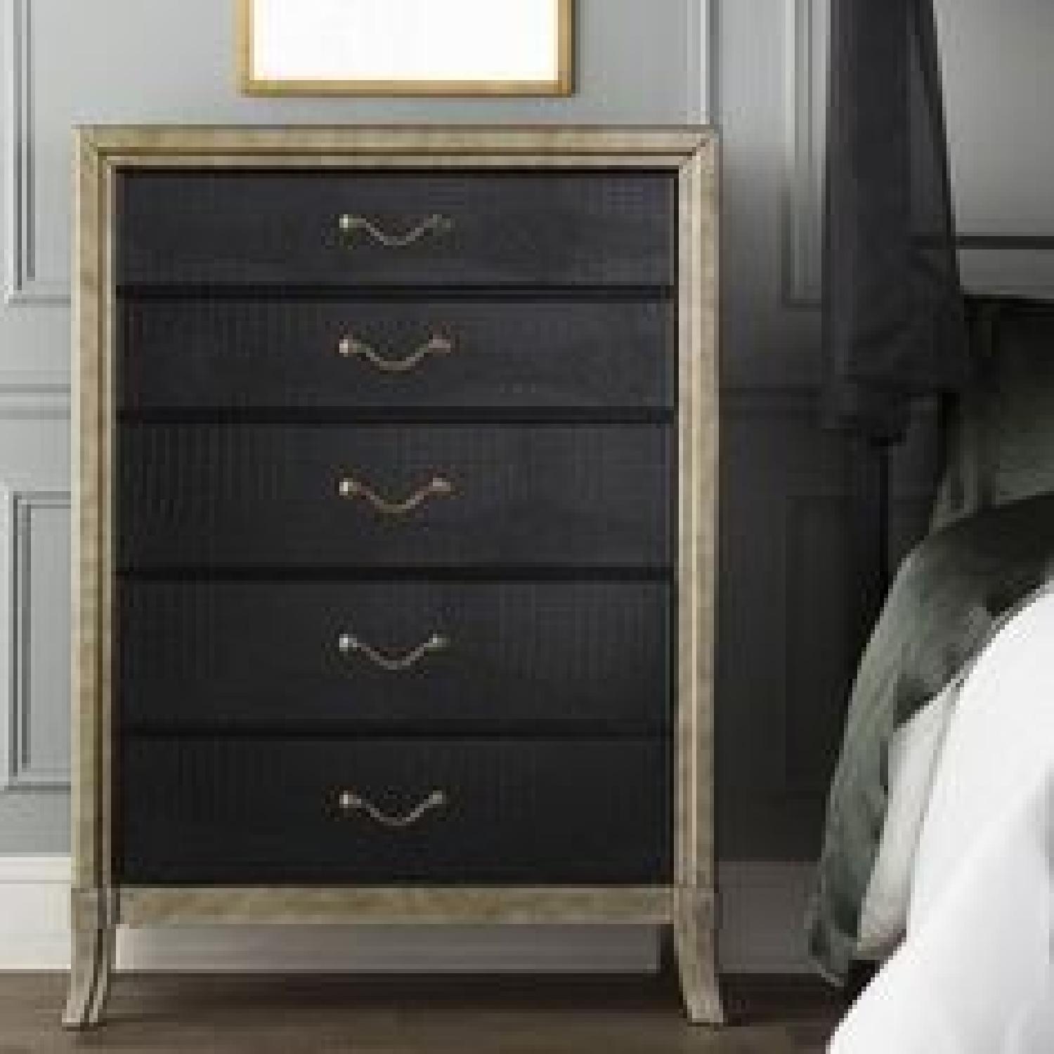 Wooden Dresser w/ Black Faux Croc & Gold Metallic Hardware - image-4