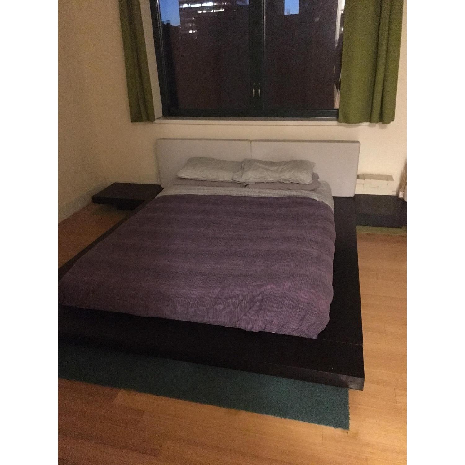 Room & Board Arata Platform Bed w/ Grey Leather Headboard - image-1