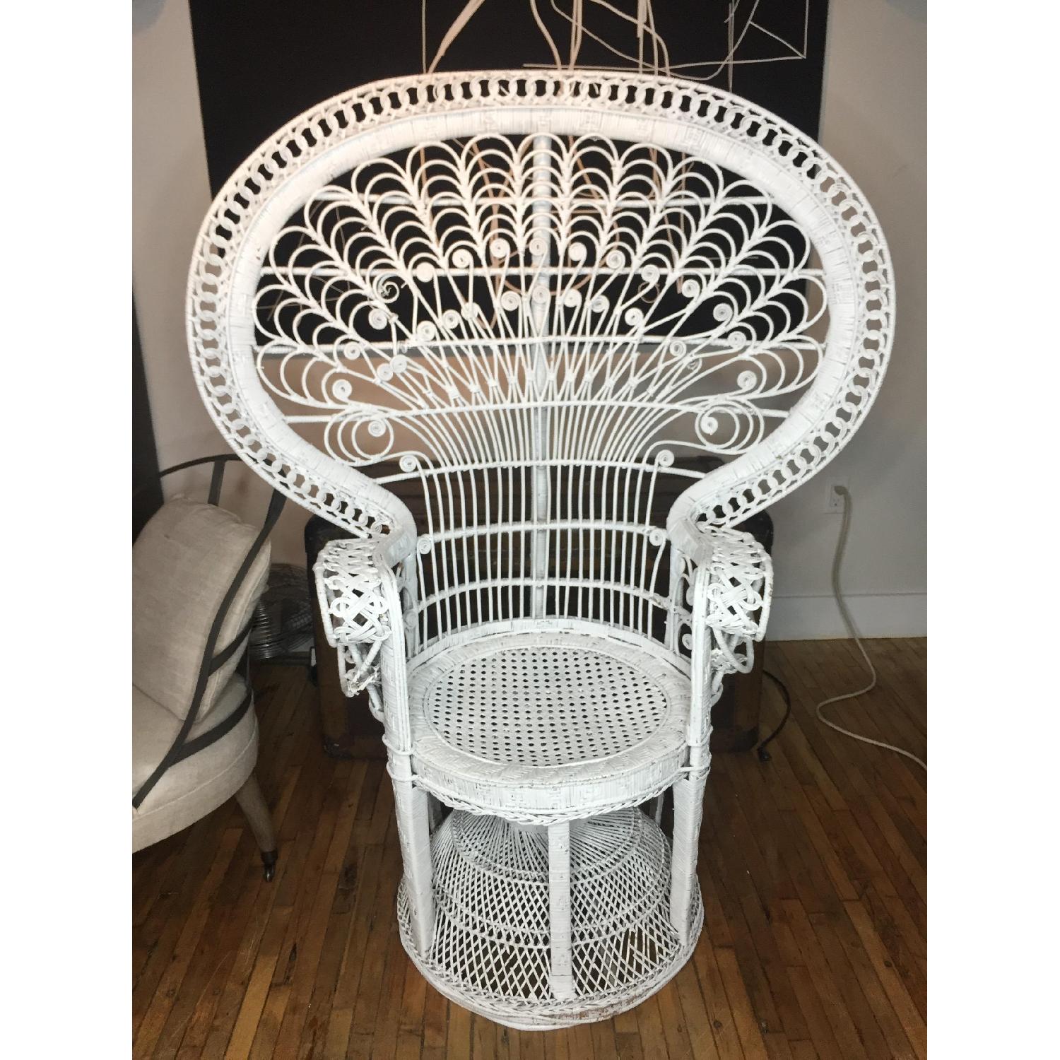 Antique Peacock White Wicker Chair - image-1