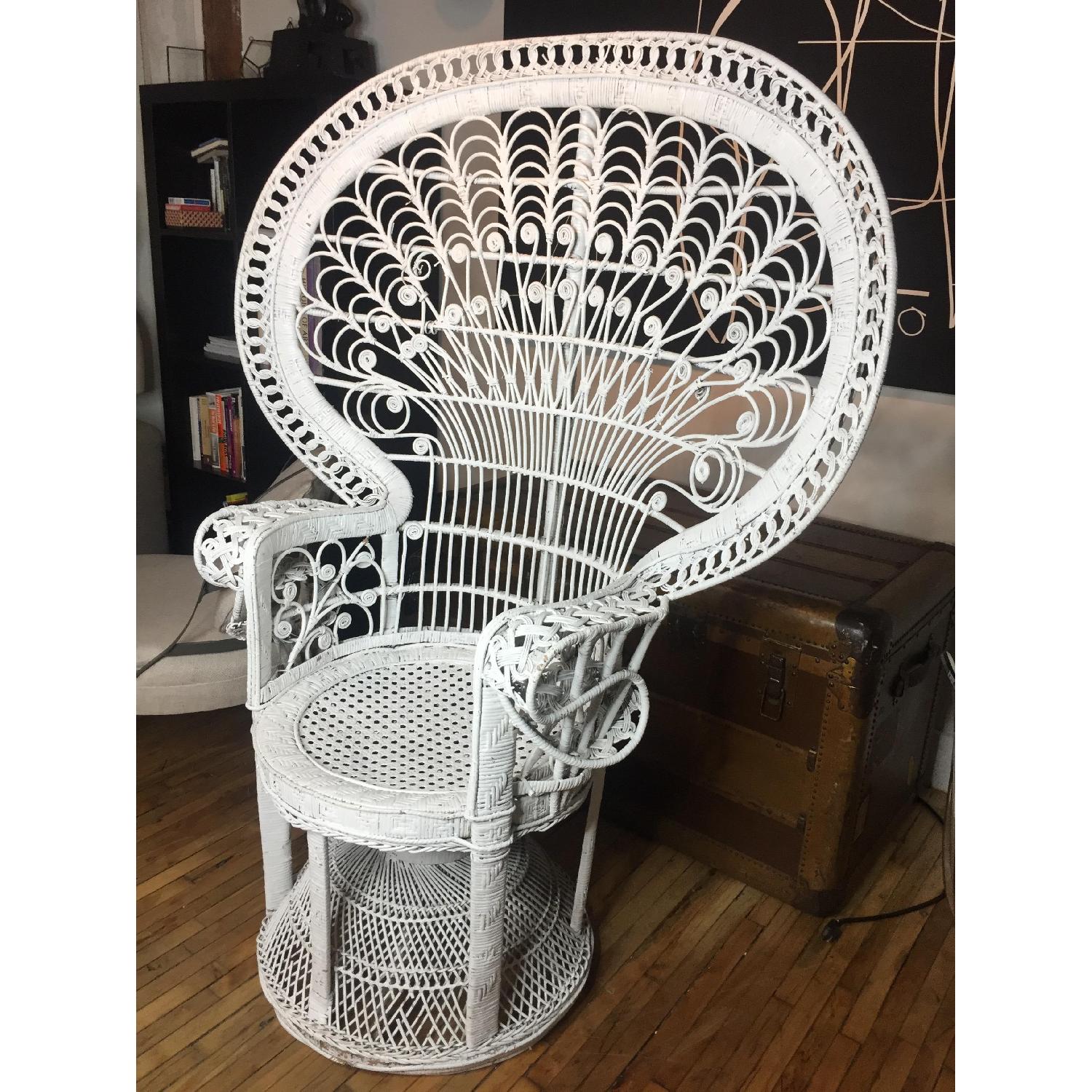 Antique Peacock White Wicker Chair - image-2