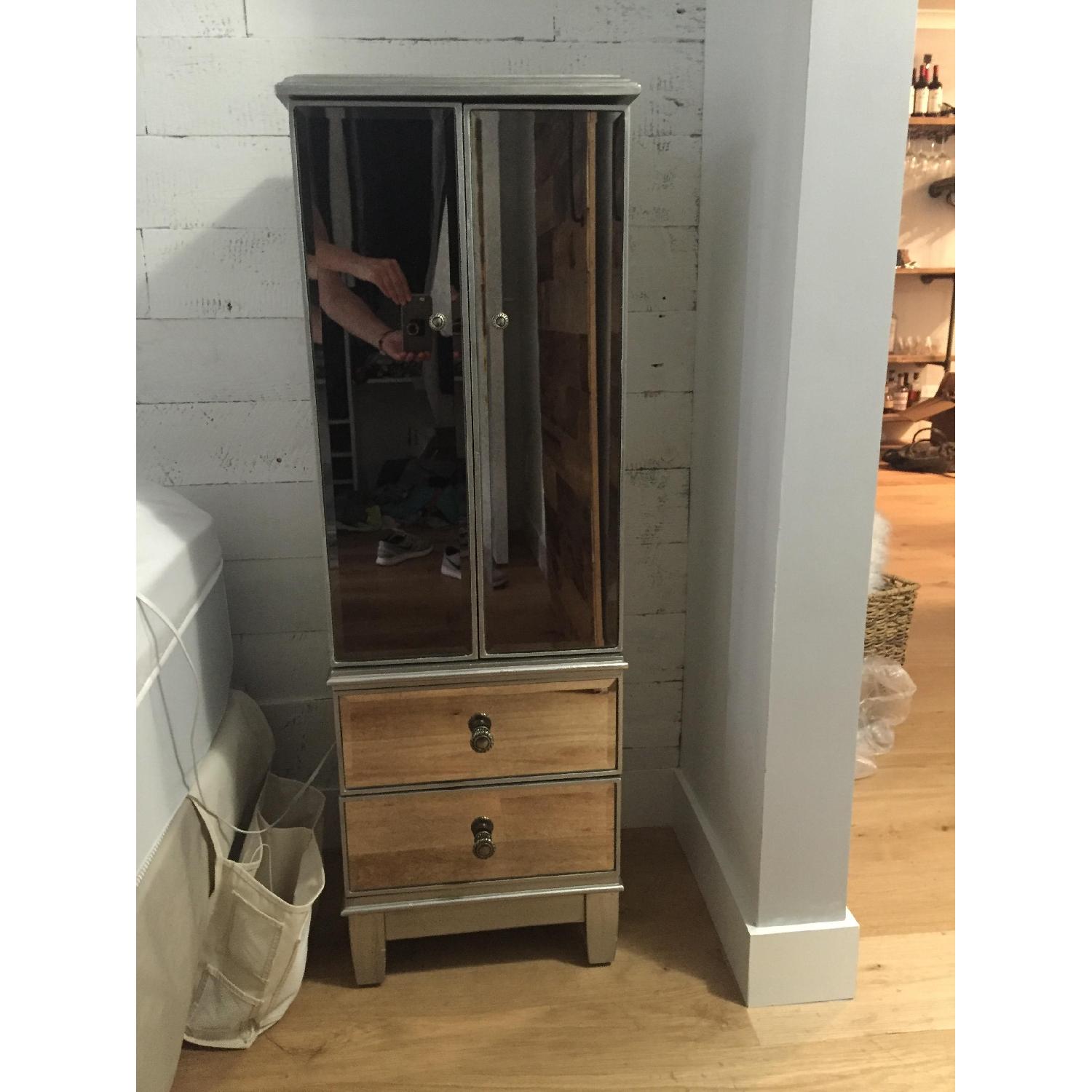 Pier 1 Hayworth Mirrored Jewelry Armoire in Silver AptDeco