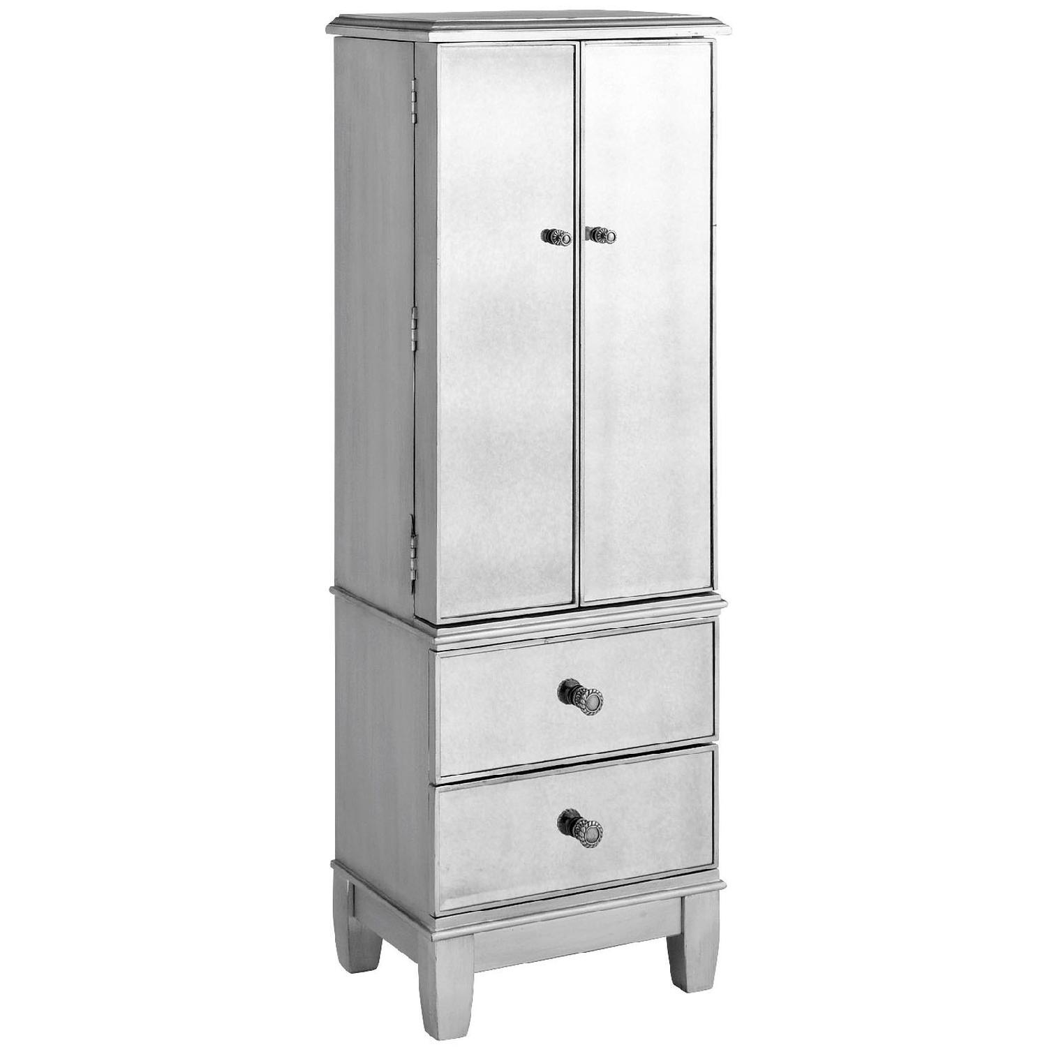 Pier 1 Hayworth Mirrored Jewelry Armoire in Silver AptDeco