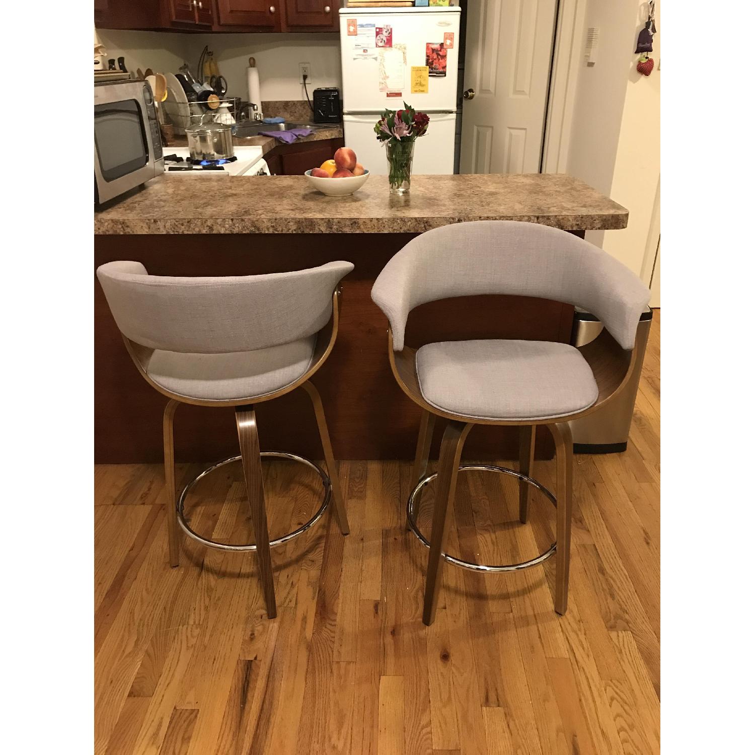 Holt Mid Century Grey Fabric Counter Stools - image-1