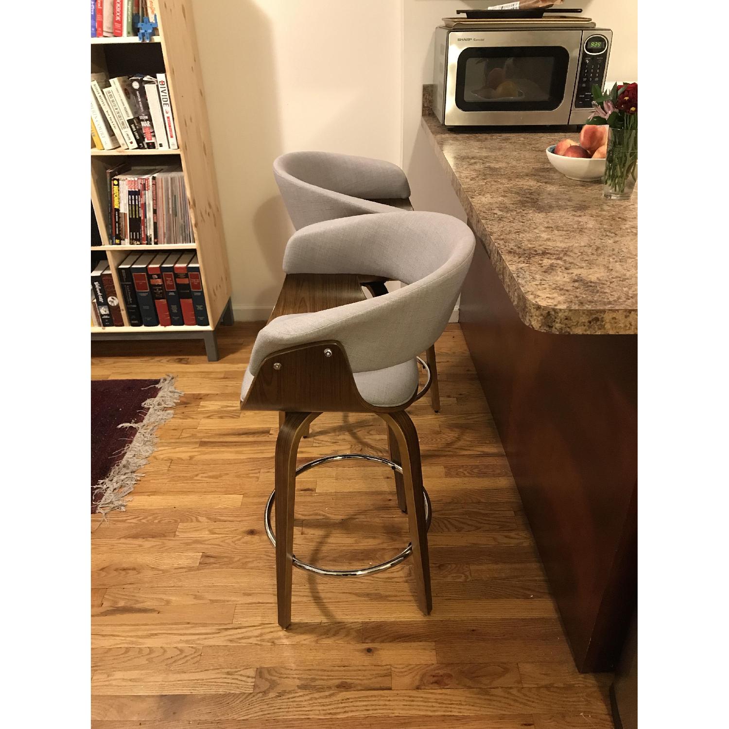 Holt Mid Century Grey Fabric Counter Stools - image-2