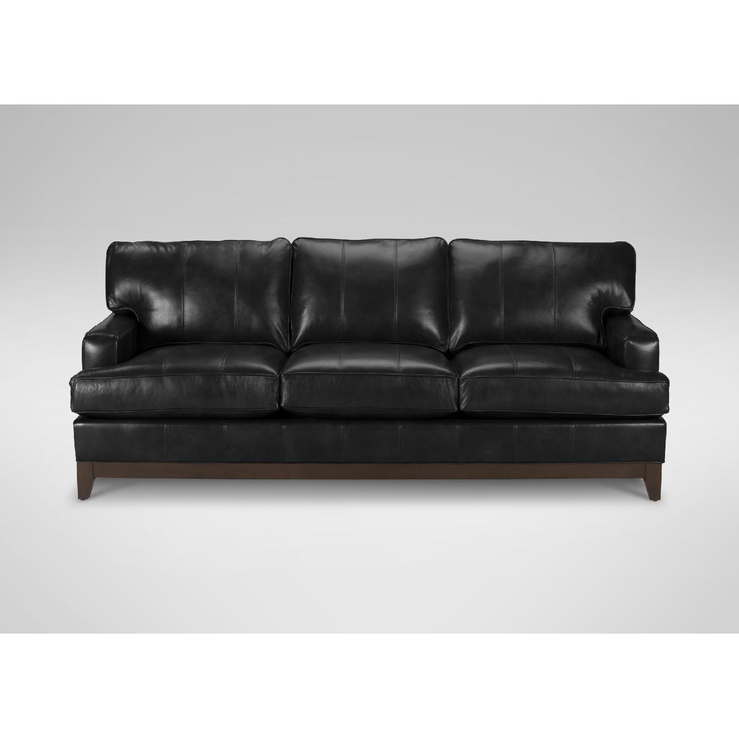 Ethan Allen Arcata Blue Leather Sofa AptDeco