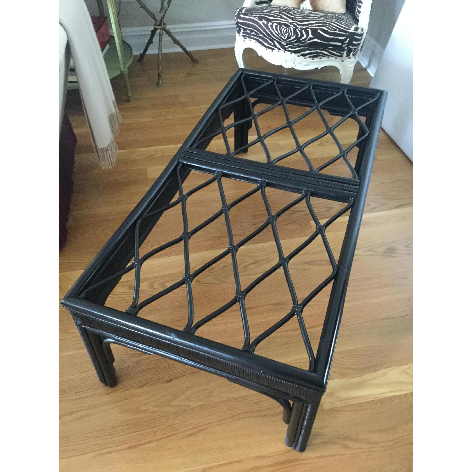 Hollywood Regency Style Black Rattan Coffee Table - image-2