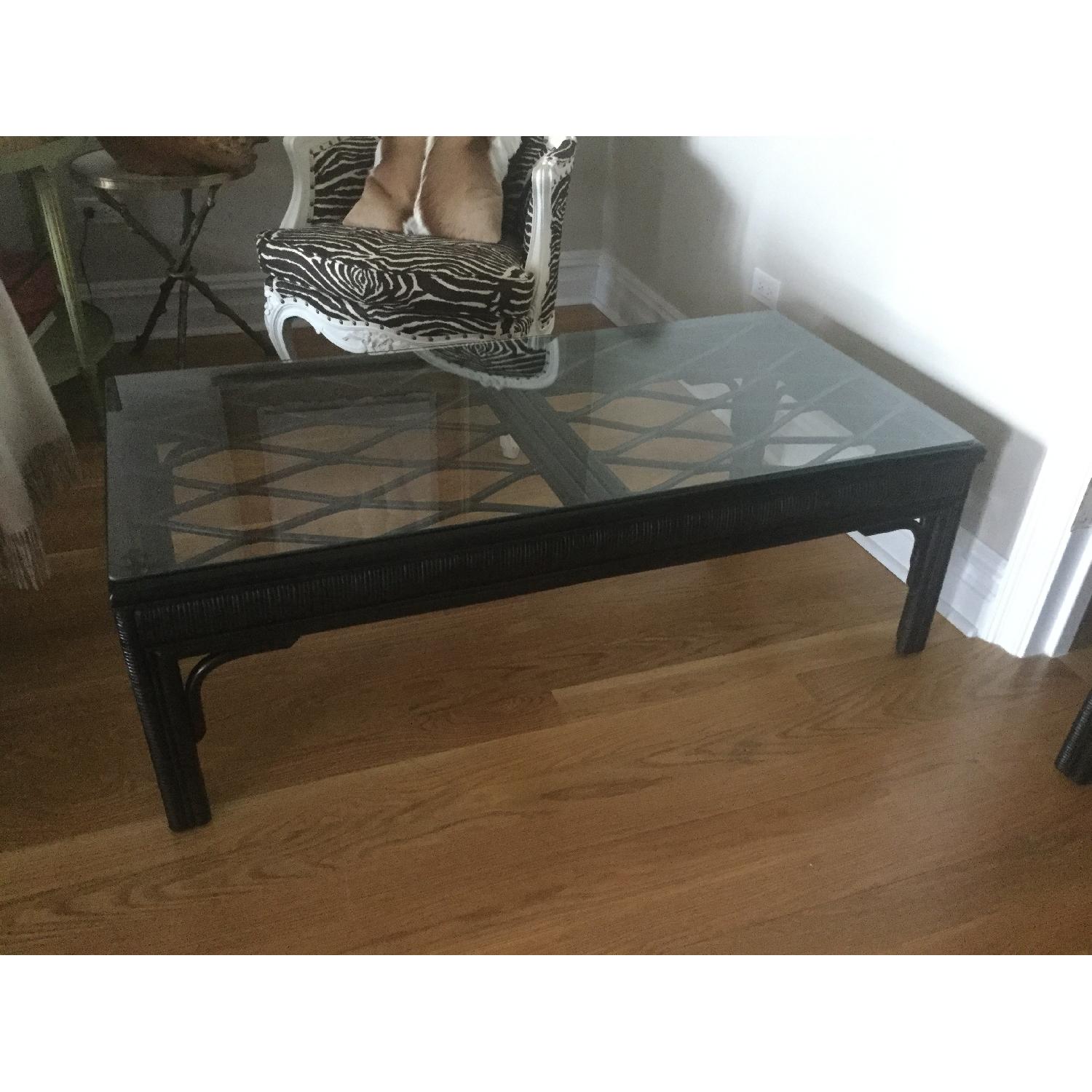 Hollywood Regency Style Black Rattan Coffee Table - image-4