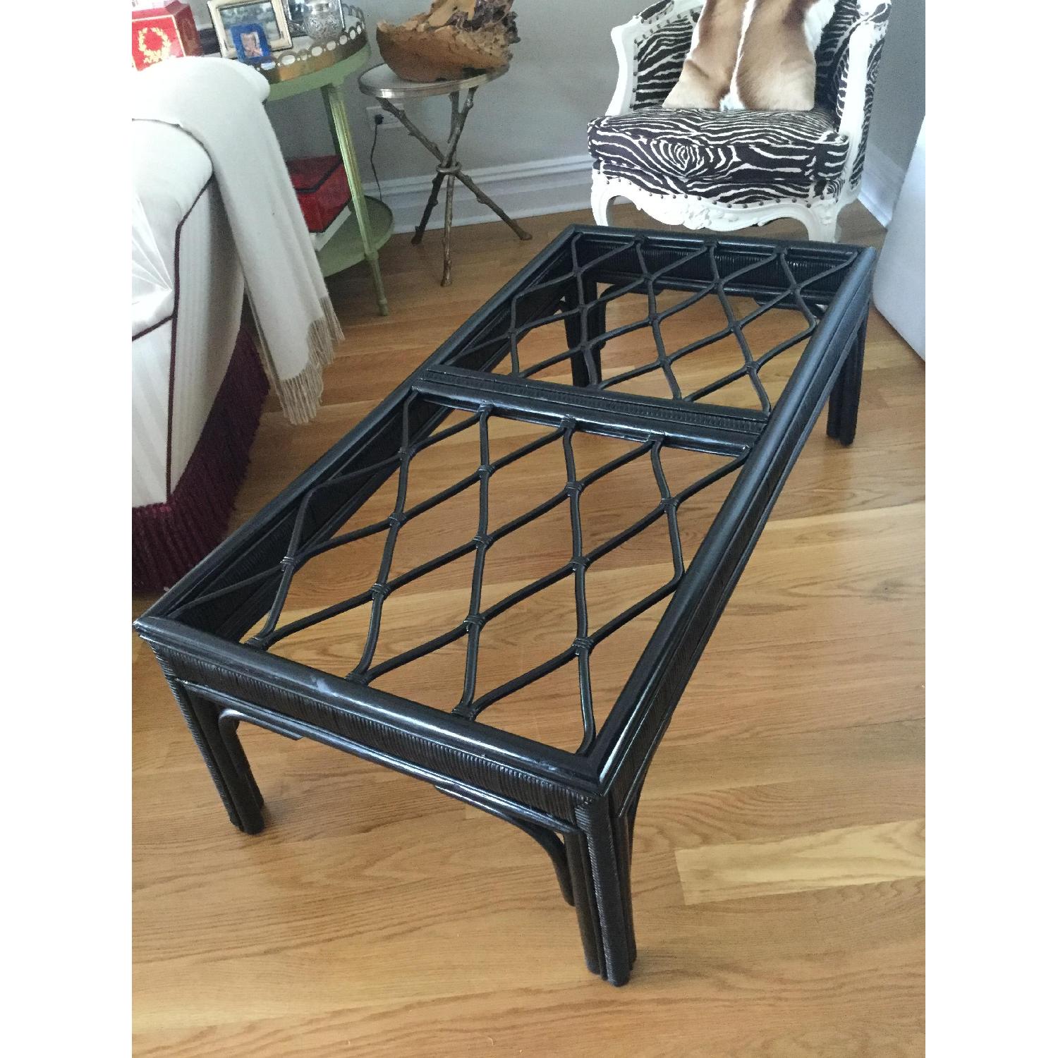 Hollywood Regency Style Black Rattan Coffee Table - image-5