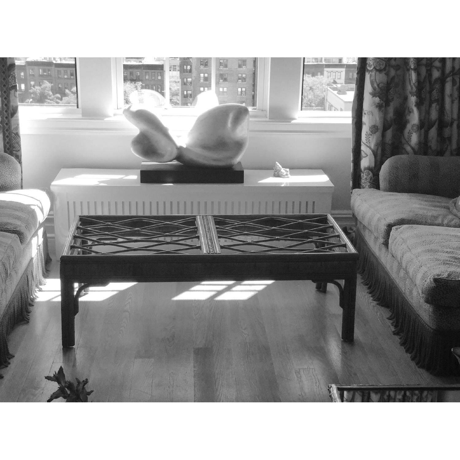 Hollywood Regency Style Black Rattan Coffee Table - image-6