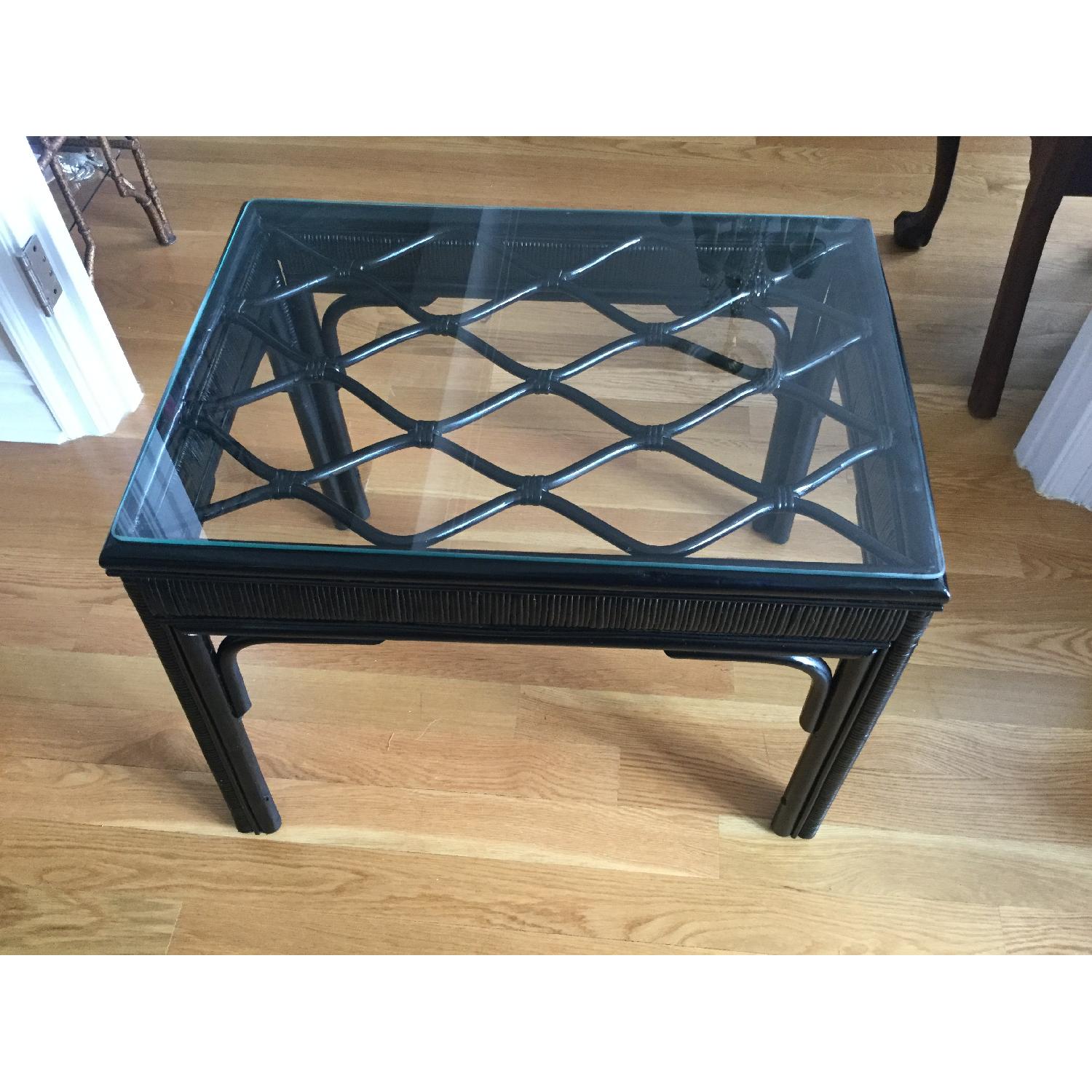 Hollywood Regency Style Black Rattan Coffee Table - image-7
