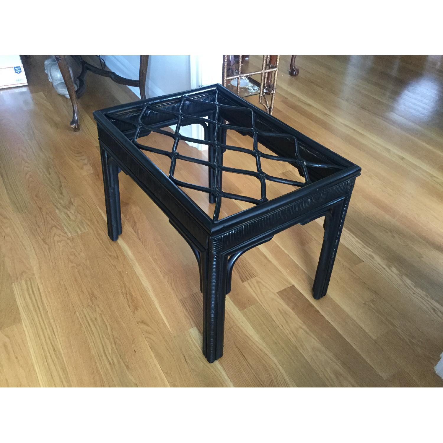 Hollywood Regency Black Rattan Table w/ Glass Top - image-2