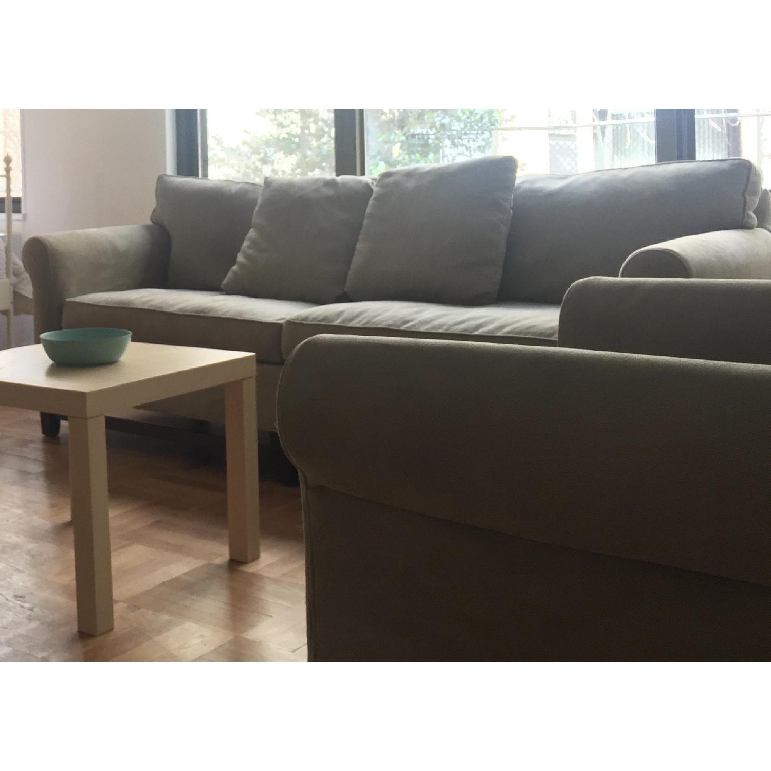 Room & Board Couch + Chair & Ottoman in Light Green/Grey - image-1
