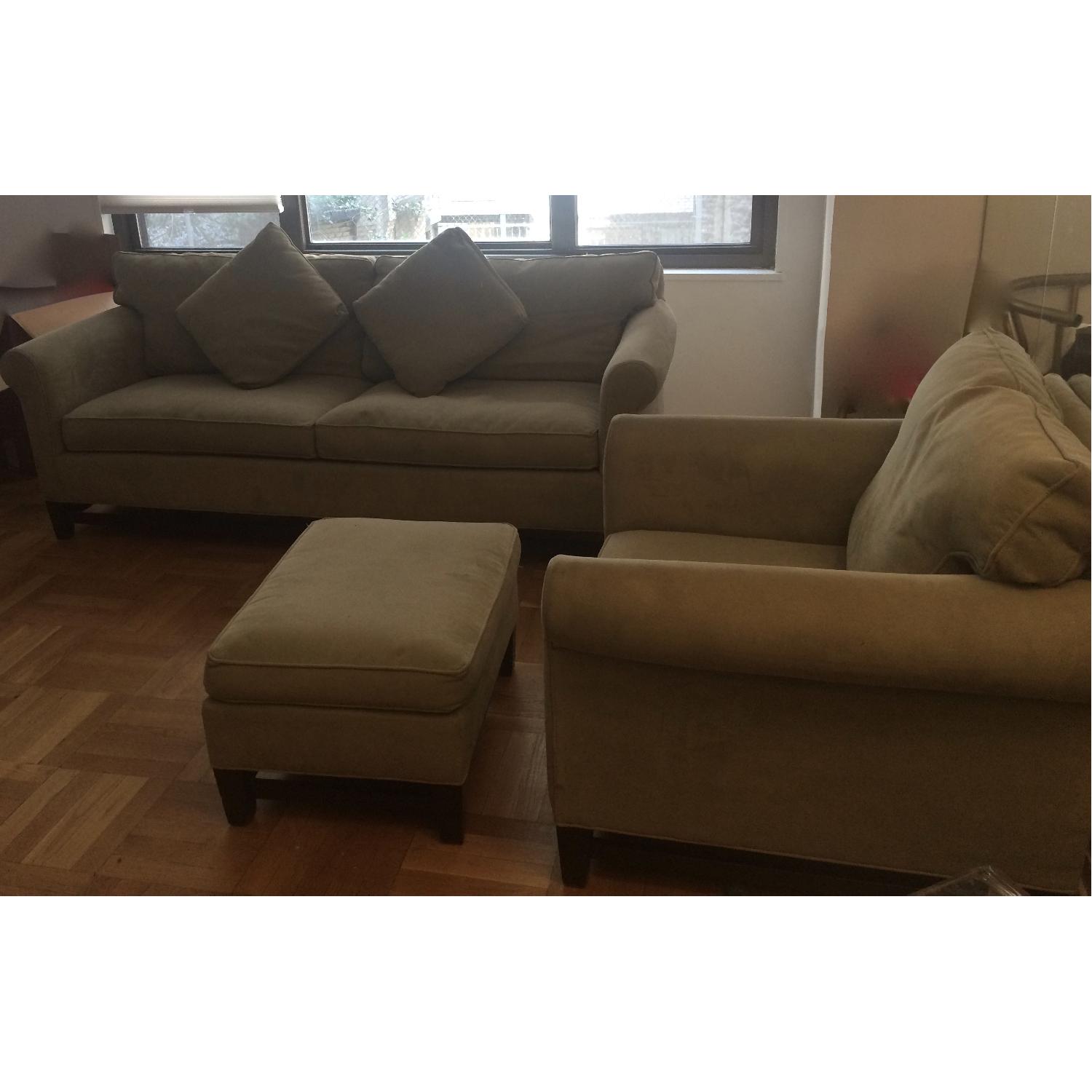 Room & Board Couch + Chair & Ottoman in Light Green/Grey - image-3