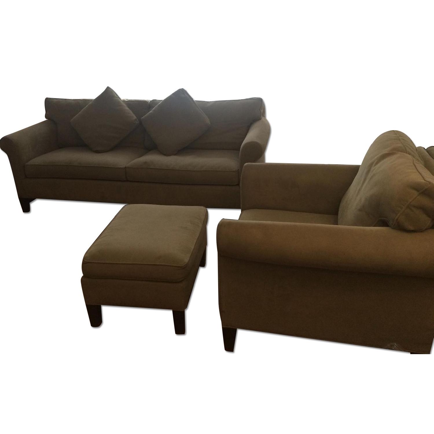 Room & Board Couch + Chair & Ottoman in Light Green/Grey - image-6
