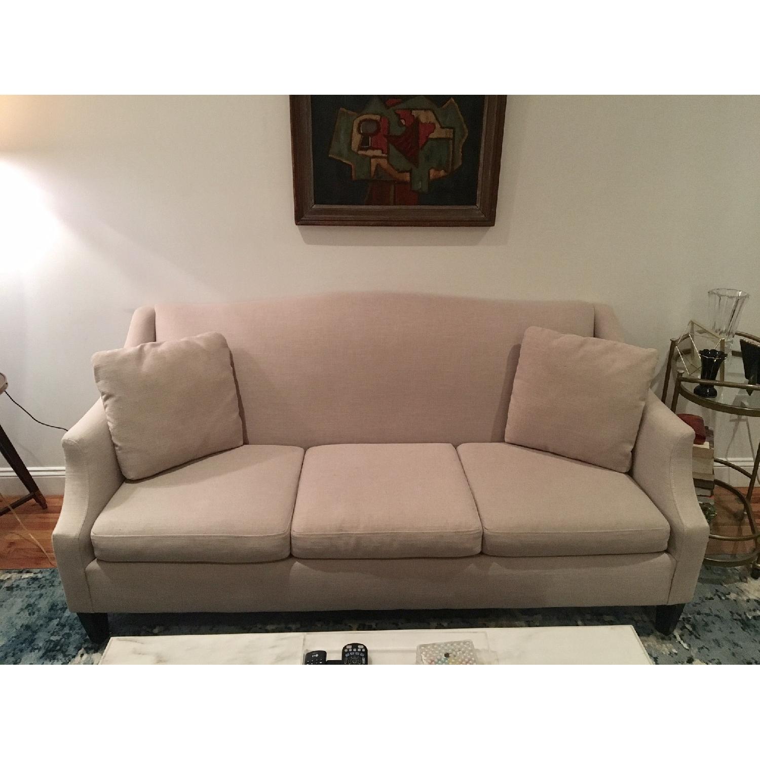 Macy's Three-Seat Canvas/Pearl Sofa - image-1