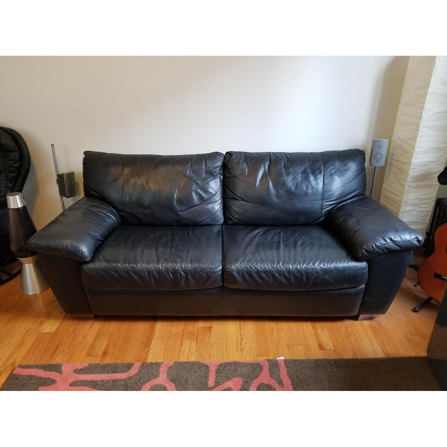 Ikea Black Leather Sofa - image-1