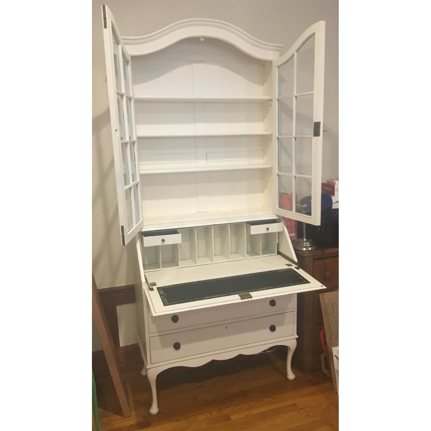 Antique Secretary Desk w/ Glass-Door Hutch in White - image-2