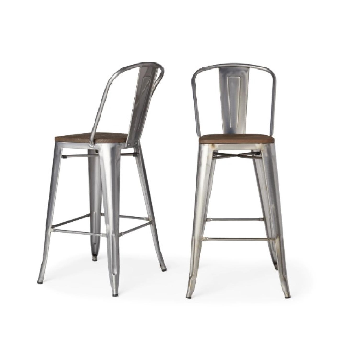 Wood Seat Gunmetal Finish Tabouret Bistro Bar Stools - image-0
