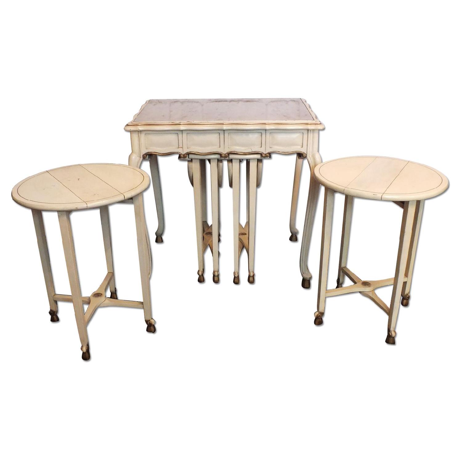 Vintage Italian Lacquered Table w/ 2 Sstools - image-0