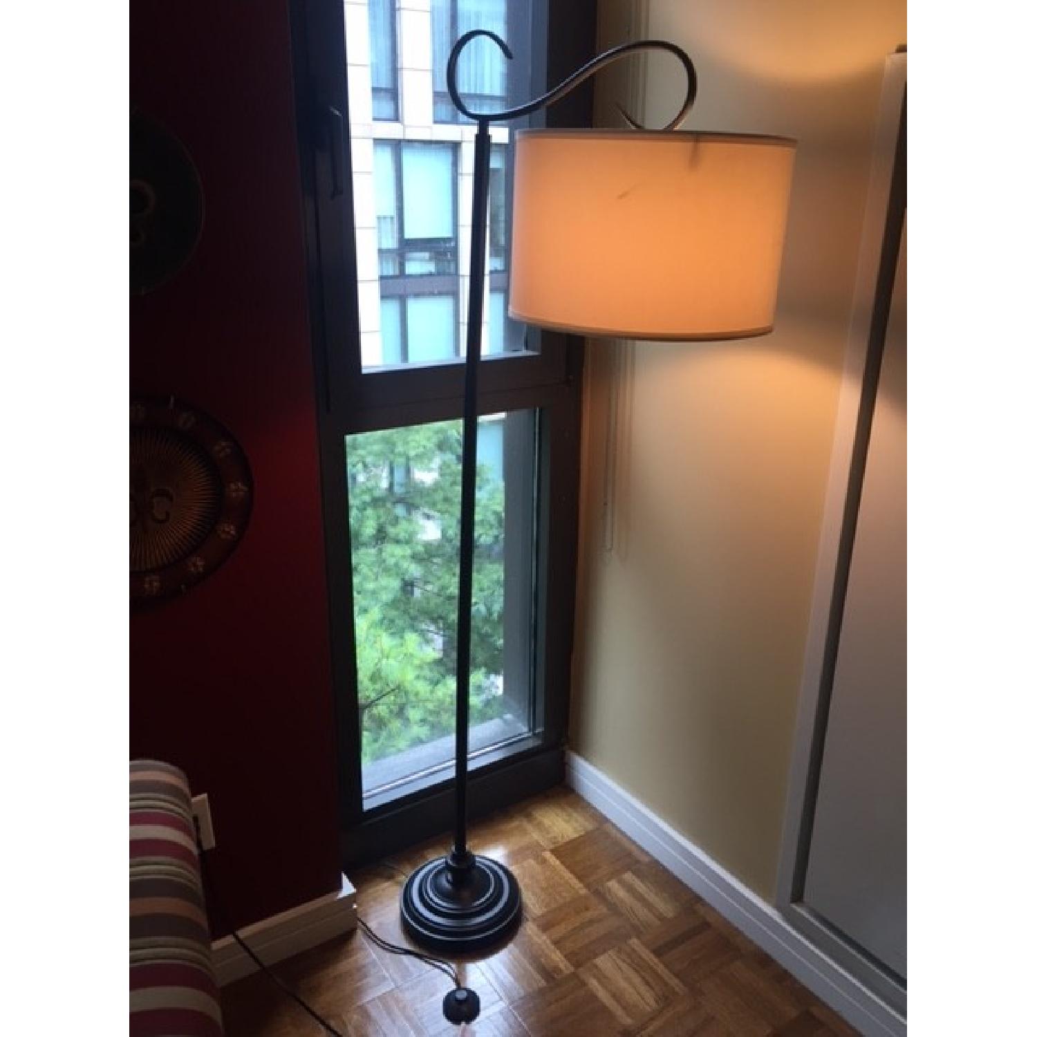 Kirkland's Black Metal Scroll Linen Floor Lamps - image-1