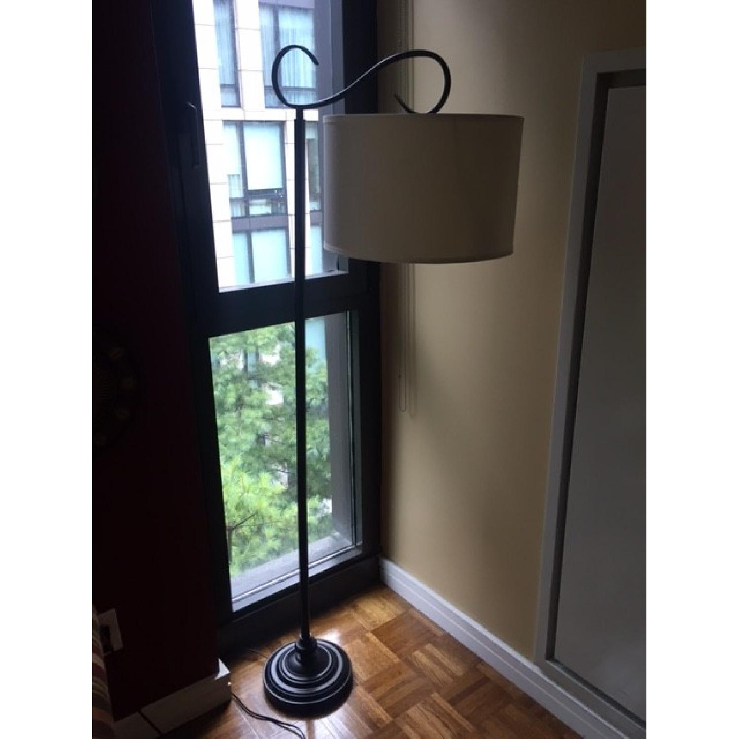 Kirkland's Black Metal Scroll Linen Floor Lamps - image-4