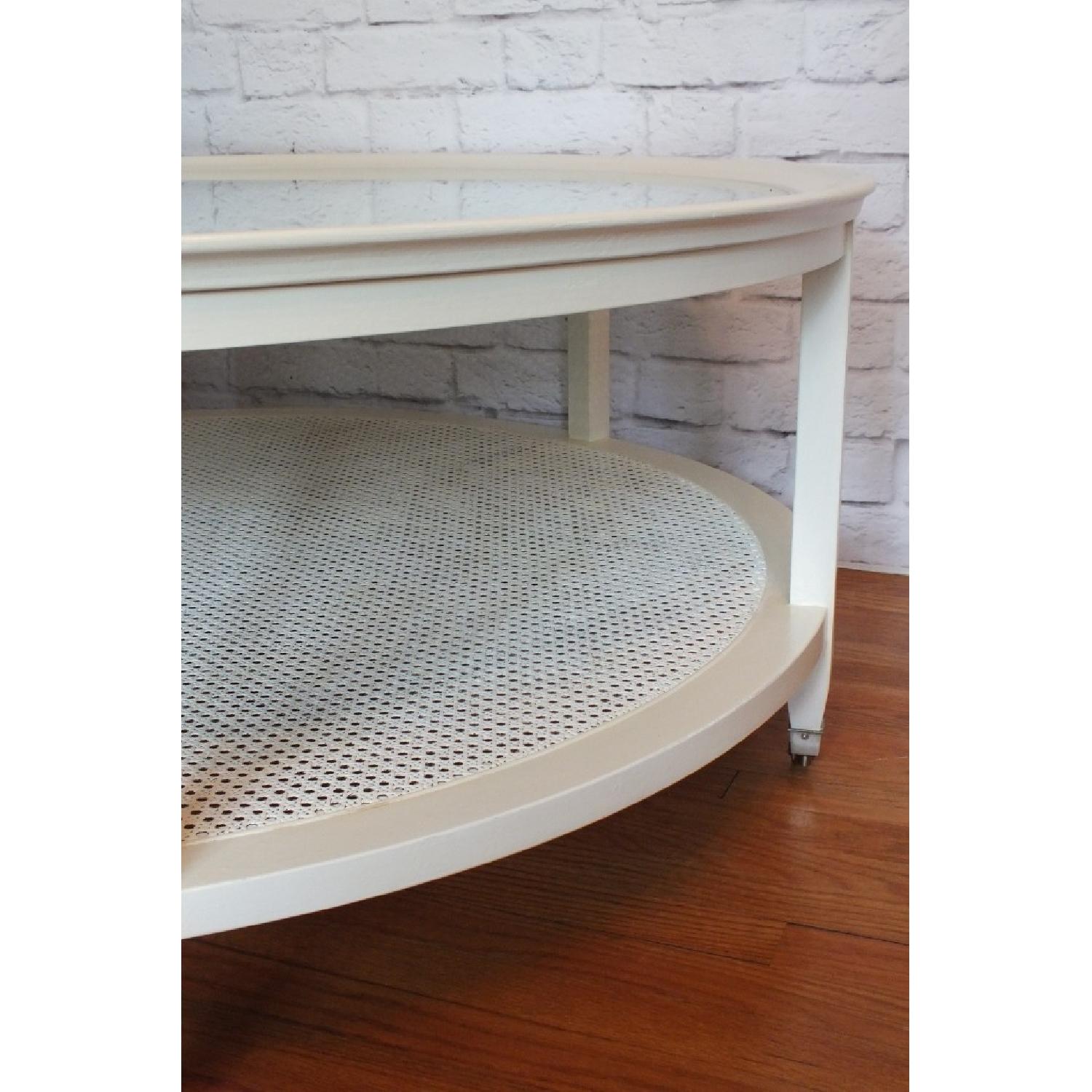 Custom Made Mid-Century Round White Caned Coffee Table - image-4