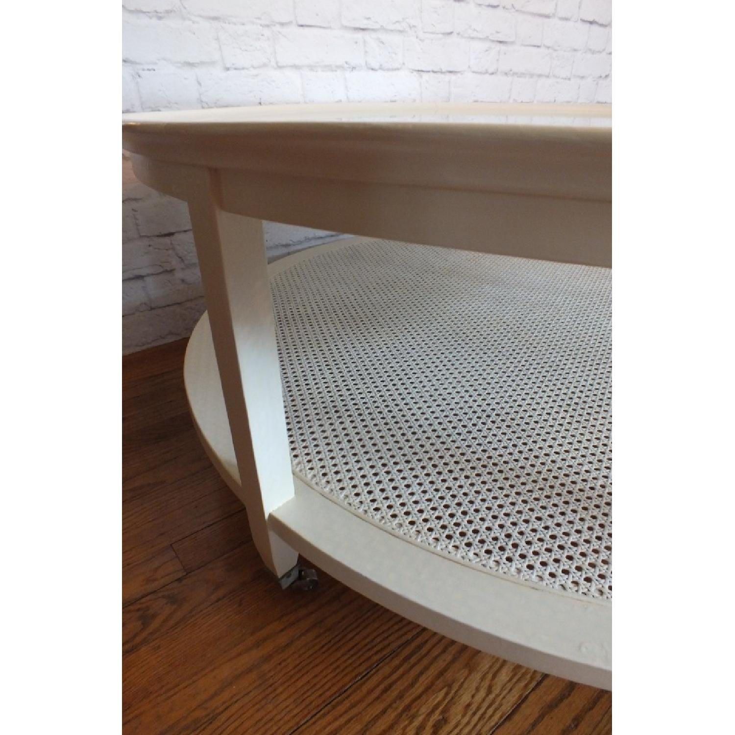 Custom Made Mid-Century Round White Caned Coffee Table - image-7