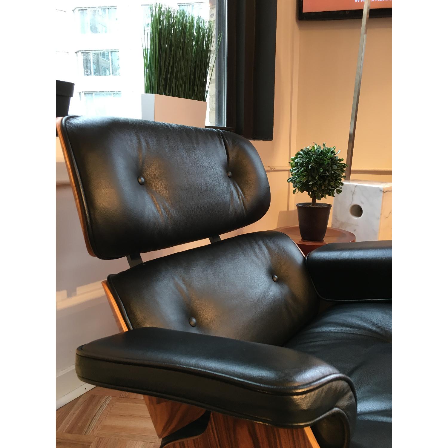 Italian Black Leather Eames Style Lounge Chair & Ottoman w/ Palisander Wood - image-2