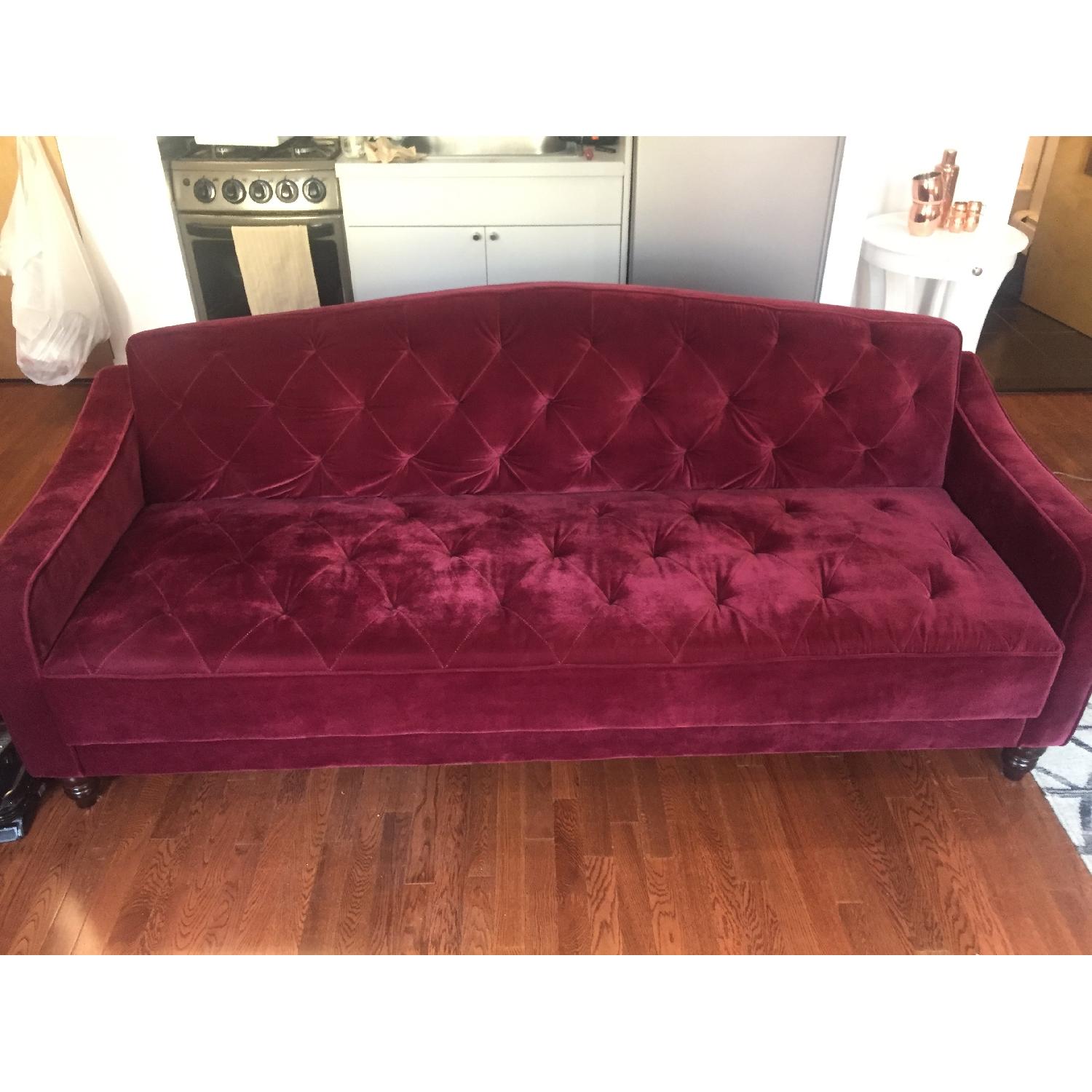 Novogratz Velvet Tufted Maroon Sleeper Sofa - image-1