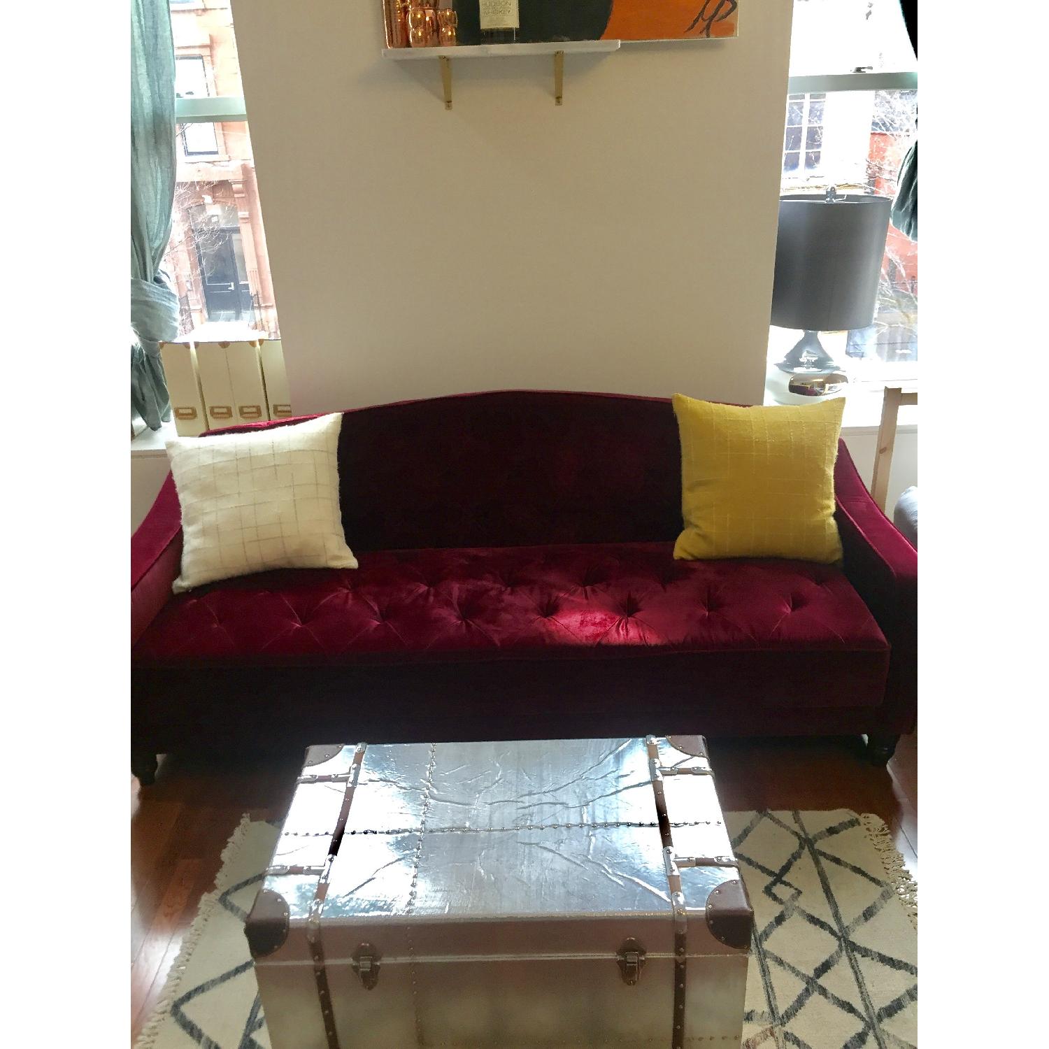 Novogratz Velvet Tufted Maroon Sleeper Sofa - image-5