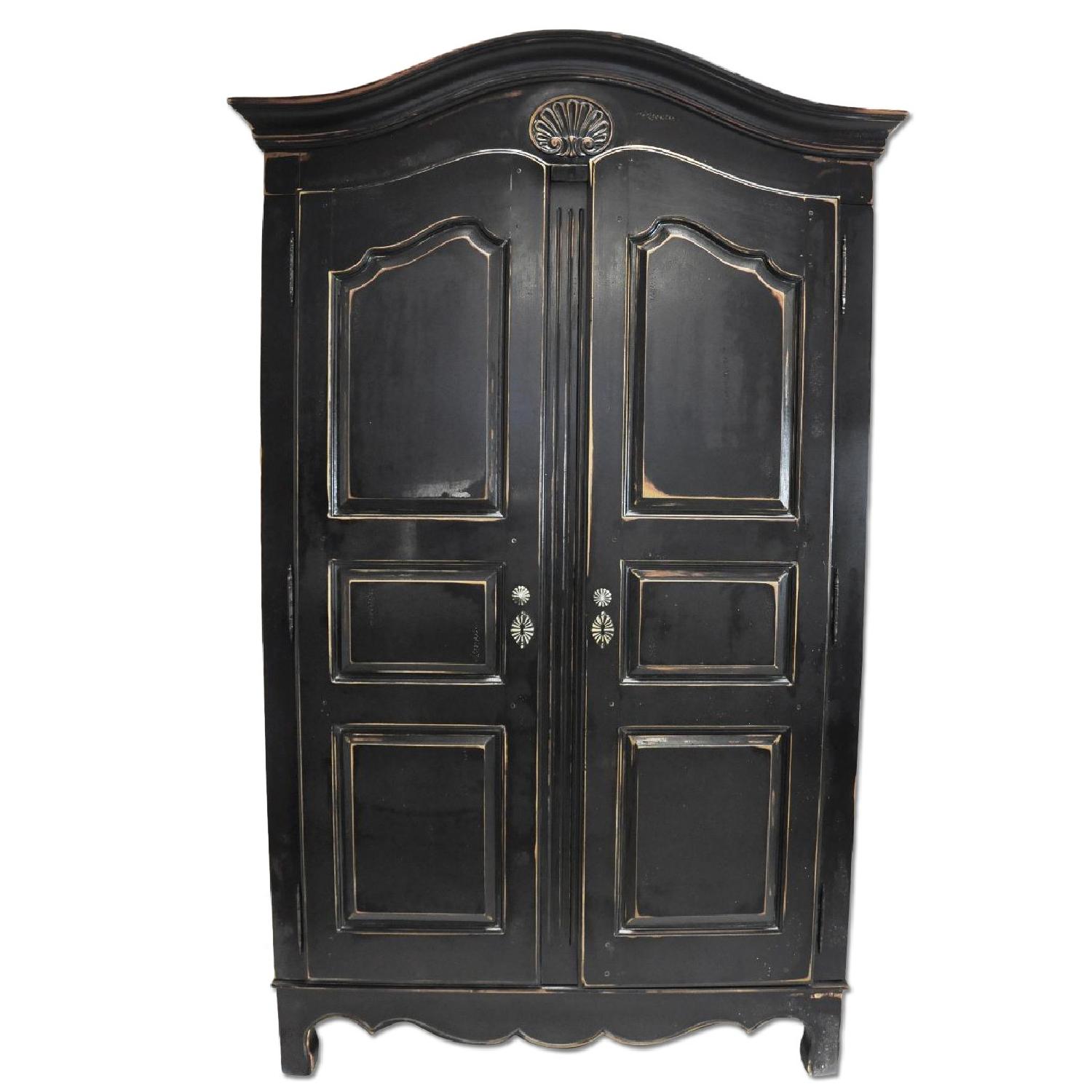 Thomasville French Black Distressed Storage Armoire - image-0