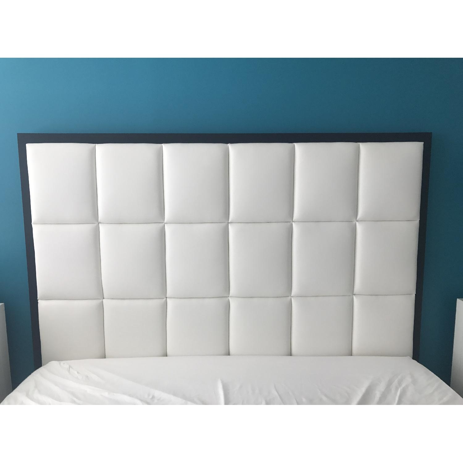 Iron Bed Frame with Upholstered w/ White Leather Headboard - image-1