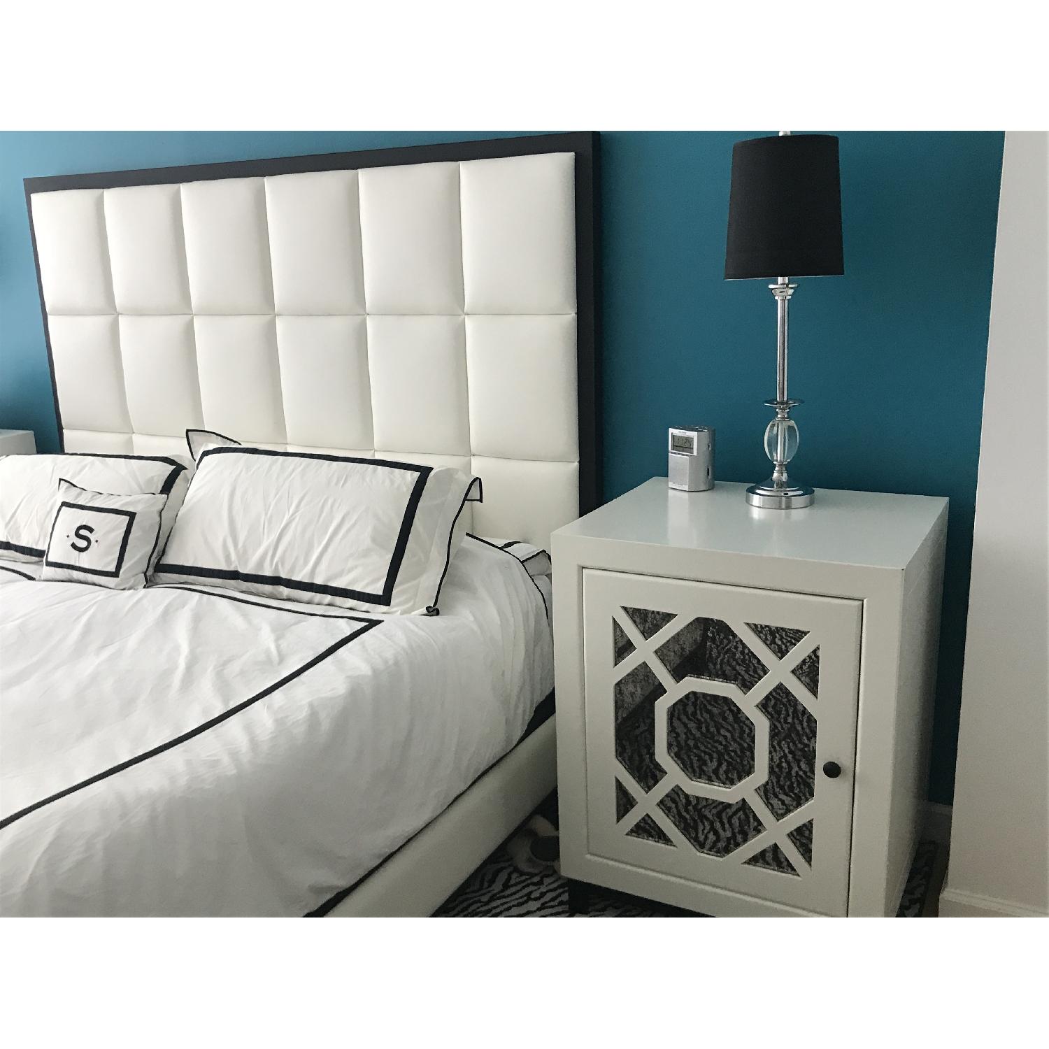 Iron Bed Frame with Upholstered w/ White Leather Headboard - image-2