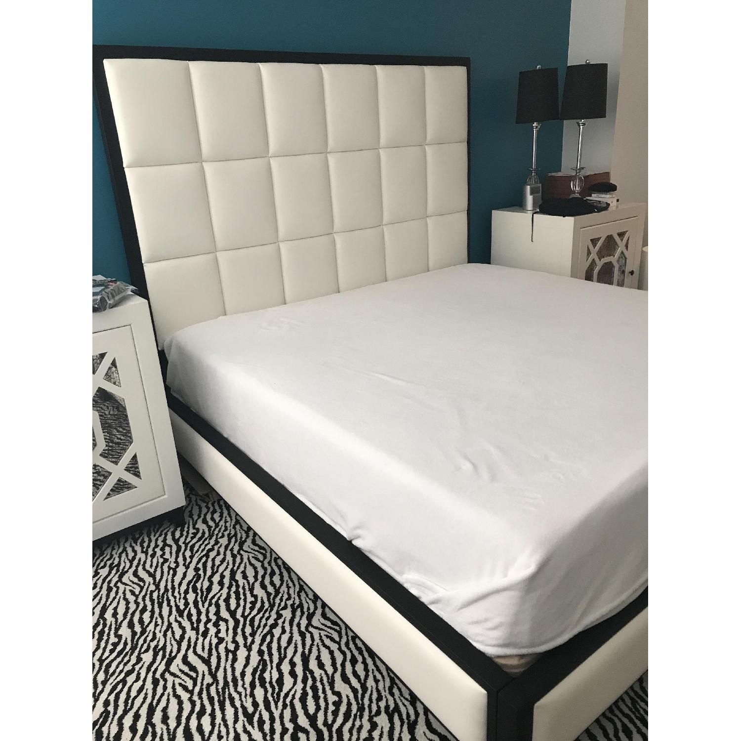 Iron Bed Frame with Upholstered w/ White Leather Headboard - image-4