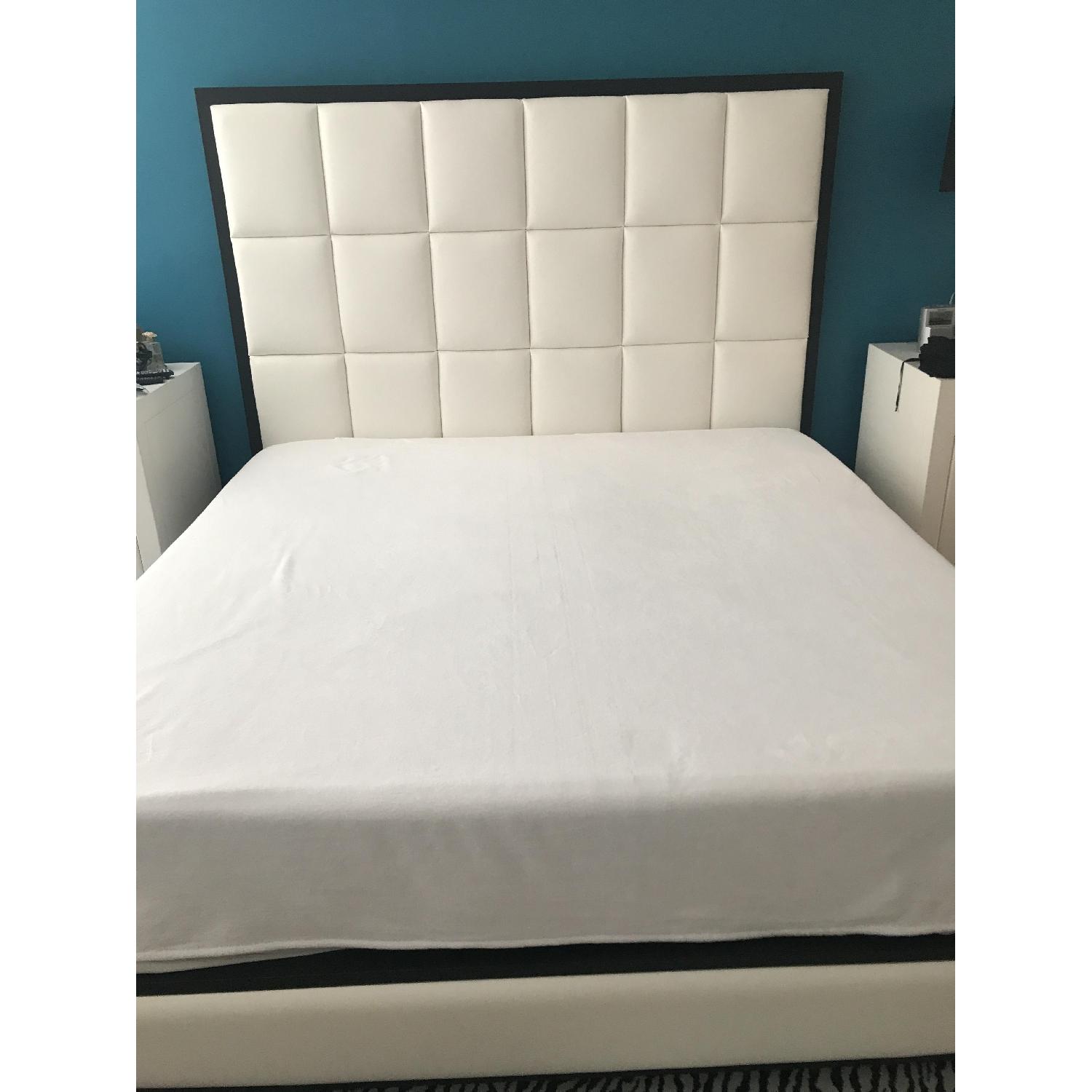 Iron Bed Frame with Upholstered w/ White Leather Headboard - image-5
