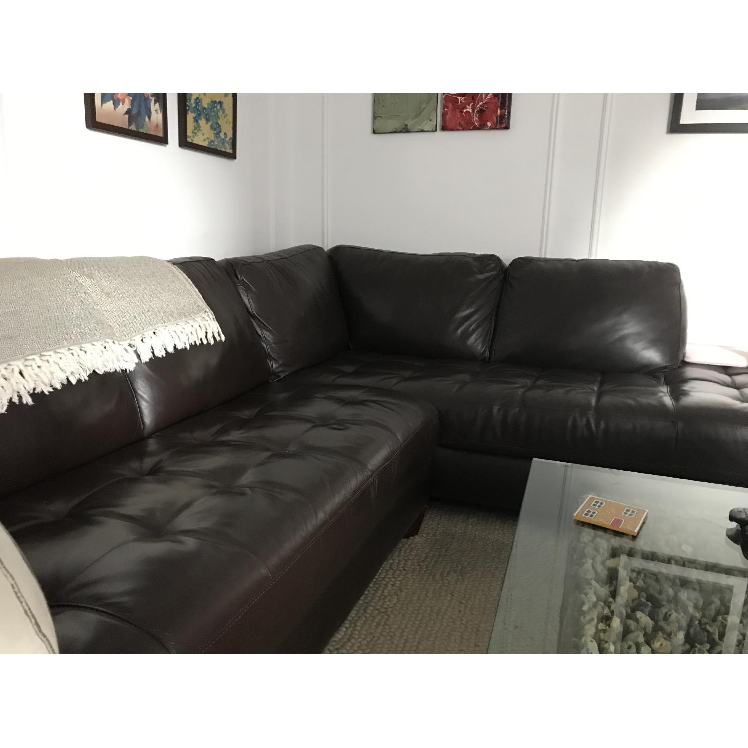 Macy's Dark Brown Leather L Shaped Couch AptDeco