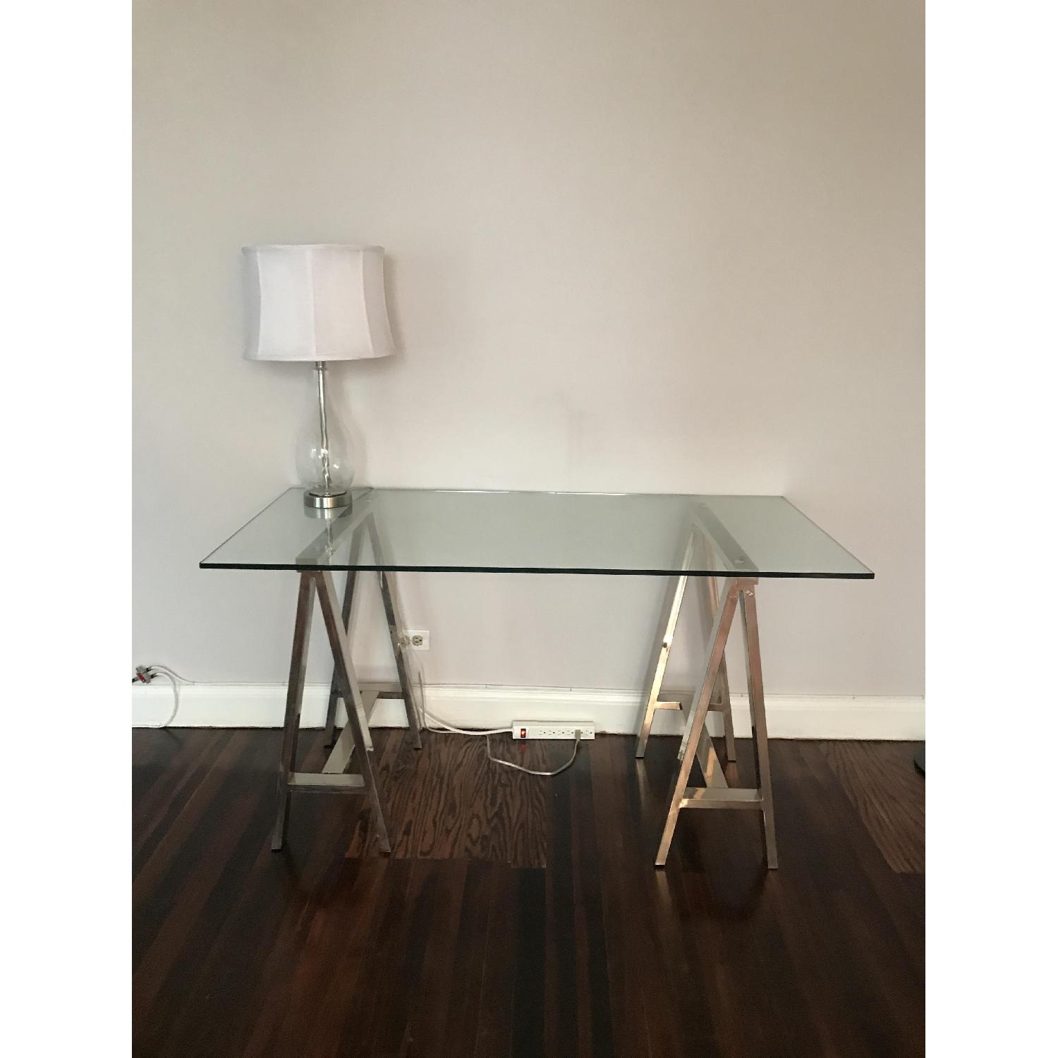 West Elm Glass Cross-Base Desk - image-1