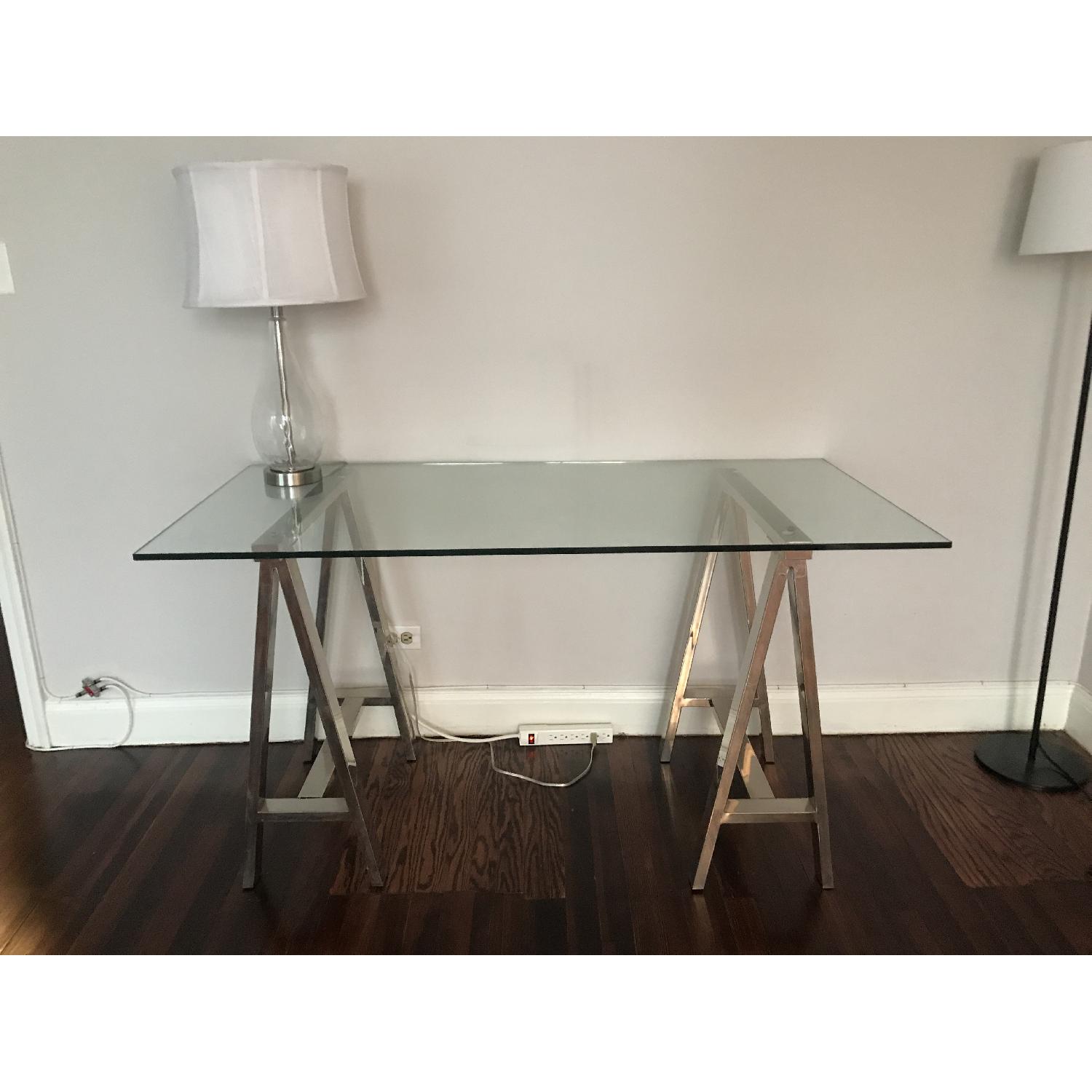 West Elm Glass Cross-Base Desk - image-2