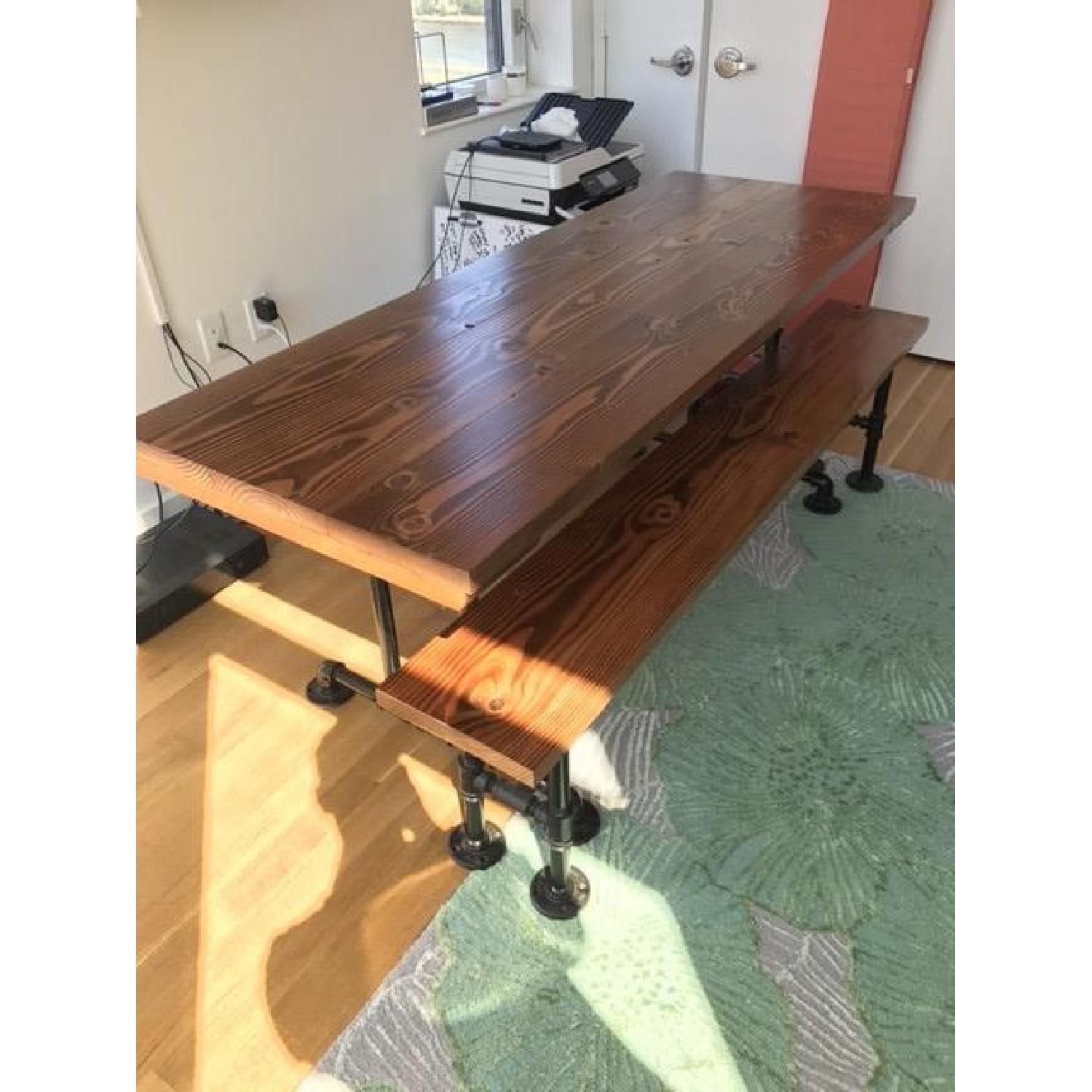 Solid English Chestnut Industrial Dining Table w/ Matching Bench - image-1