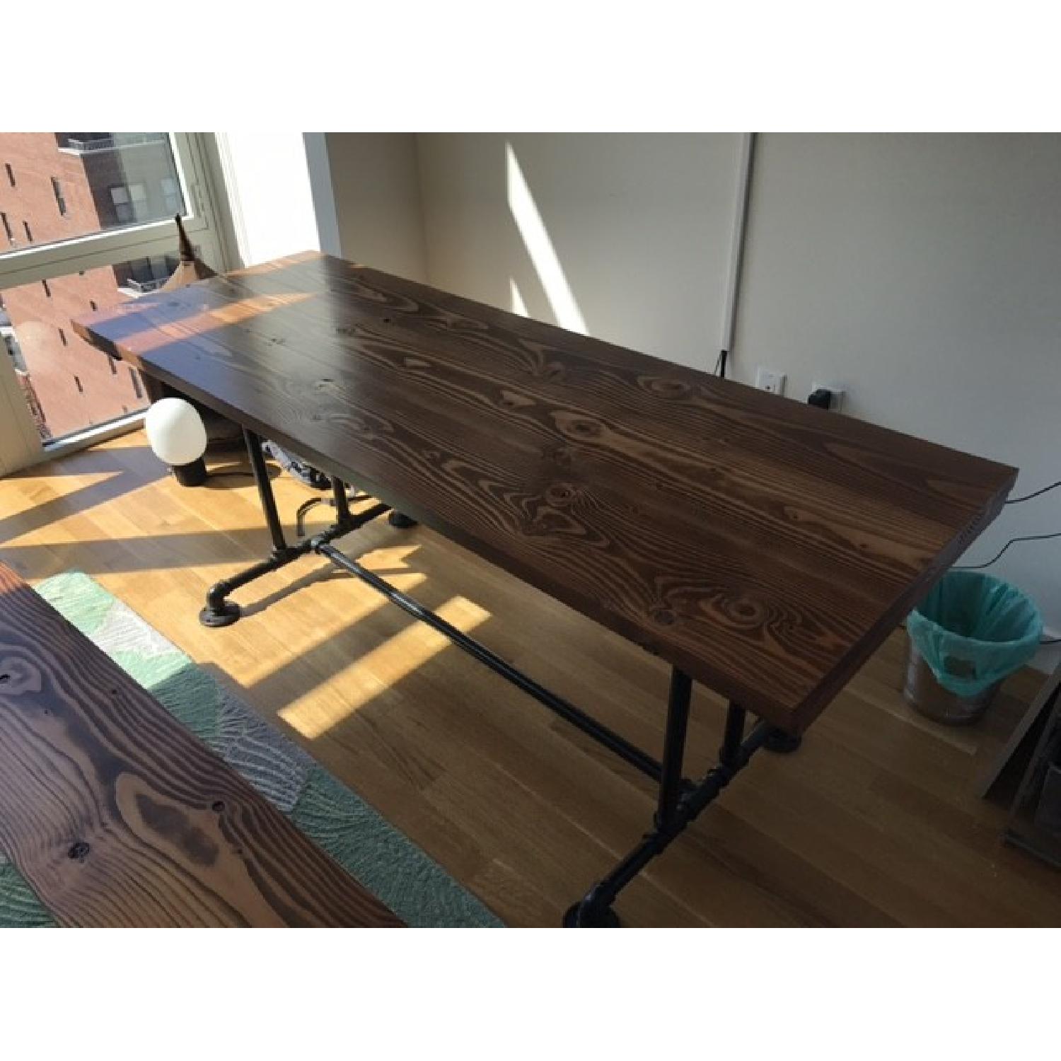 Solid English Chestnut Industrial Dining Table w/ Matching Bench - image-2