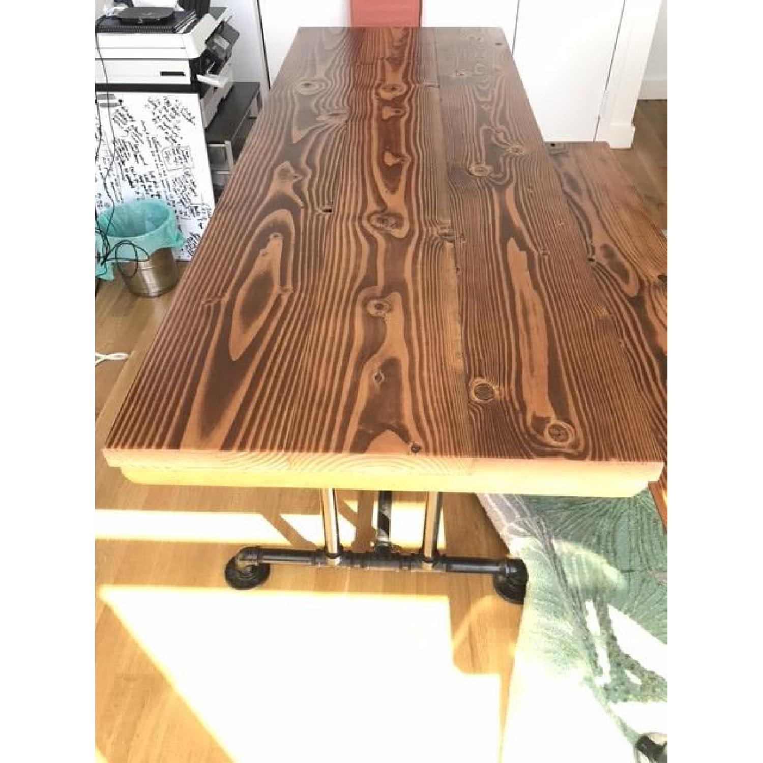 Solid English Chestnut Industrial Dining Table w/ Matching Bench - image-3