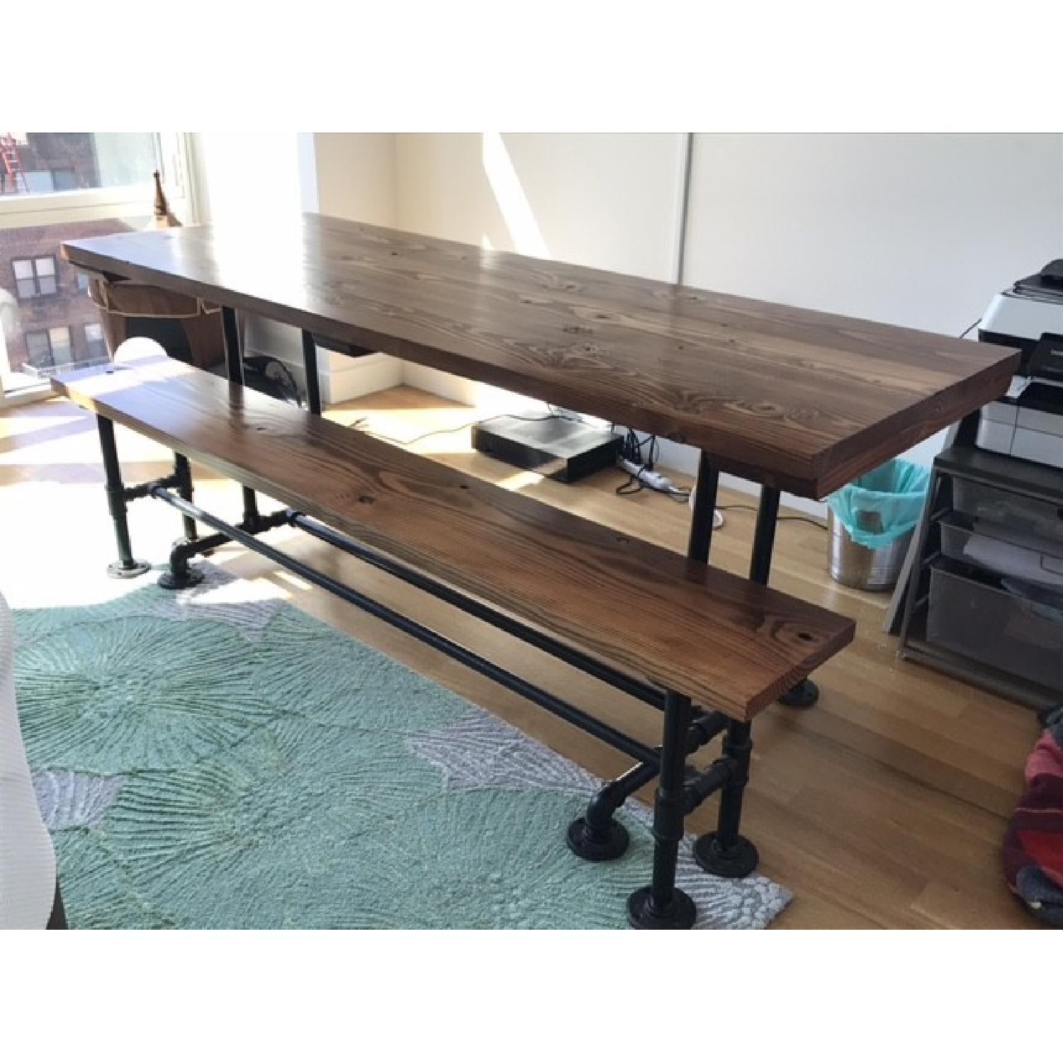 Solid English Chestnut Industrial Dining Table w/ Matching Bench - image-5