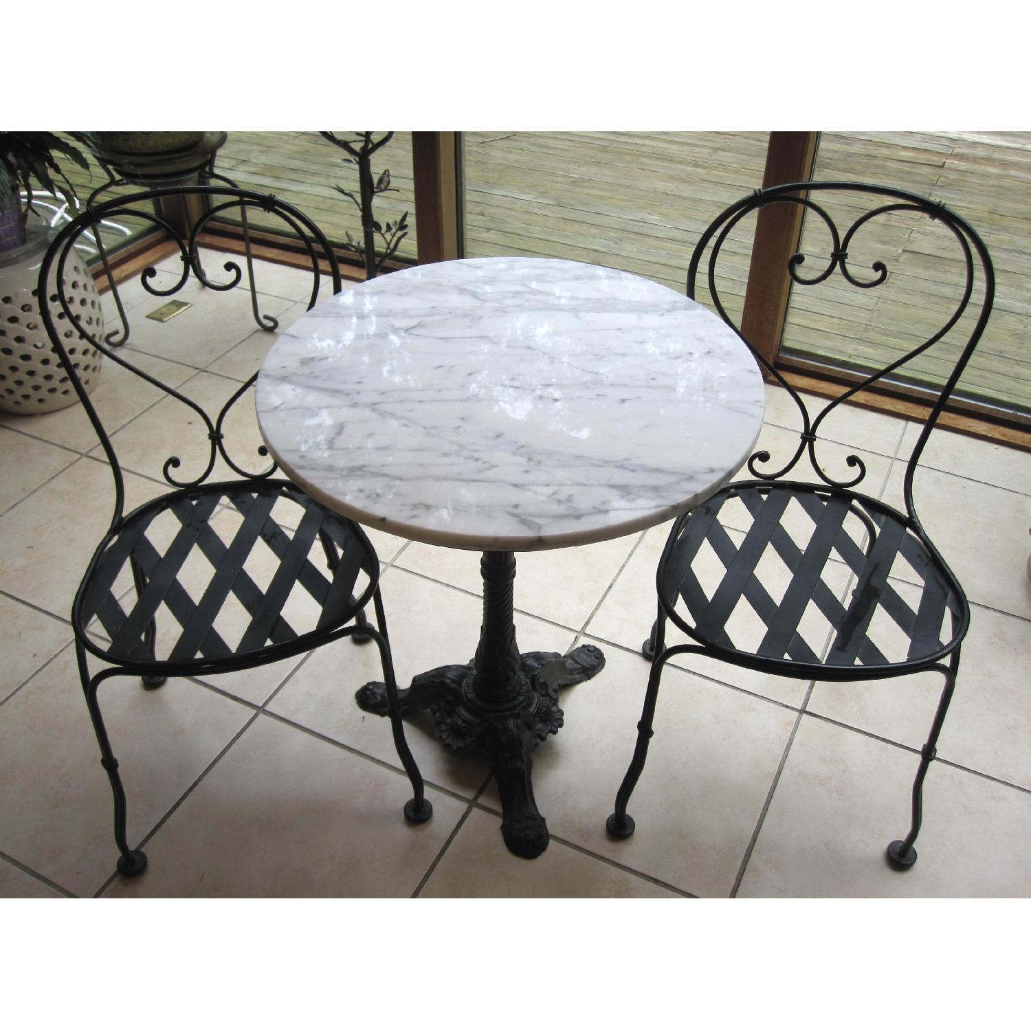 Vintage Italian Marble Bistro Table w/ 2 Chairs - image-1