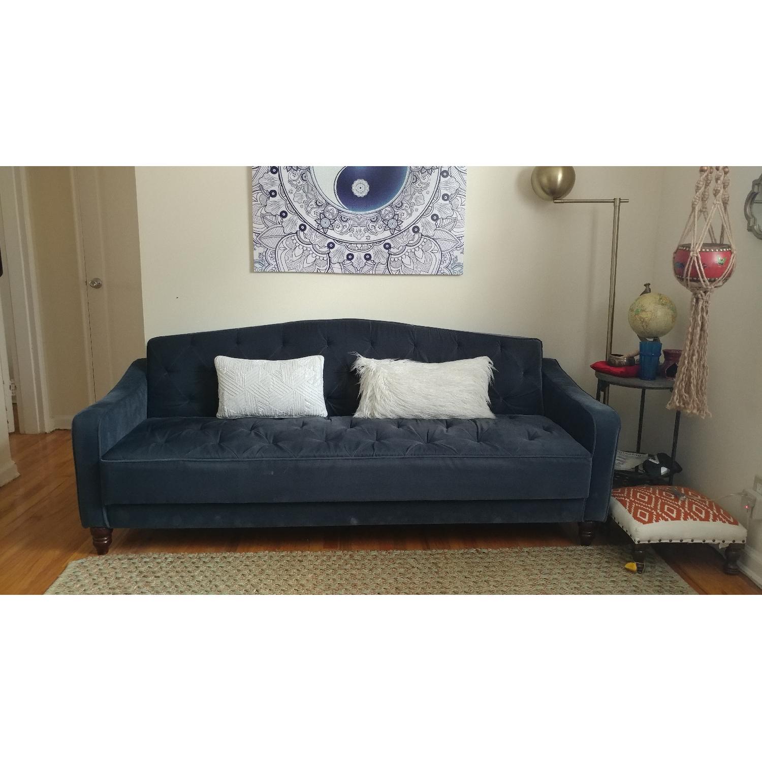 9 by Novogratz Vintage Tufted Sleeper Sofa in Navy Velour - image-1