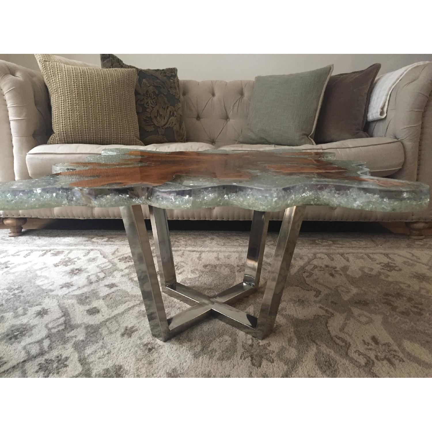 Organic Modern Glass & Raw Edge Walnut Coffee Table - image-1