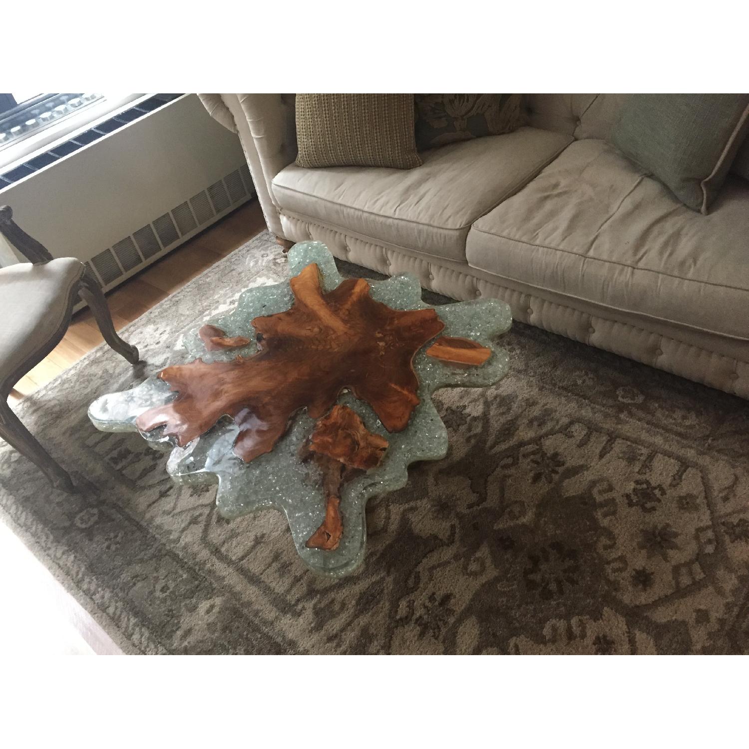 Organic Modern Glass & Raw Edge Walnut Coffee Table - image-2