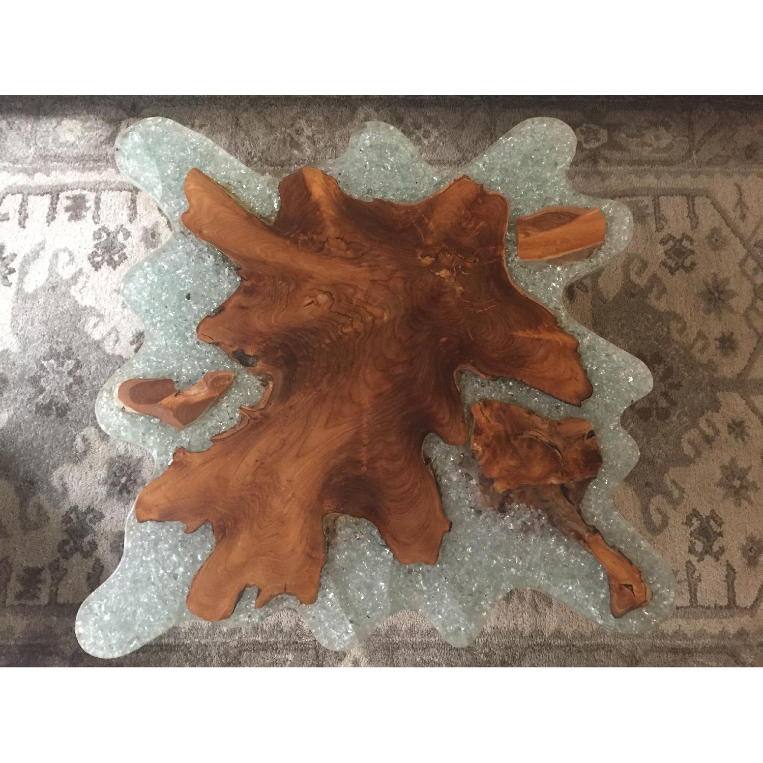 Organic Modern Glass & Raw Edge Walnut Coffee Table - image-3