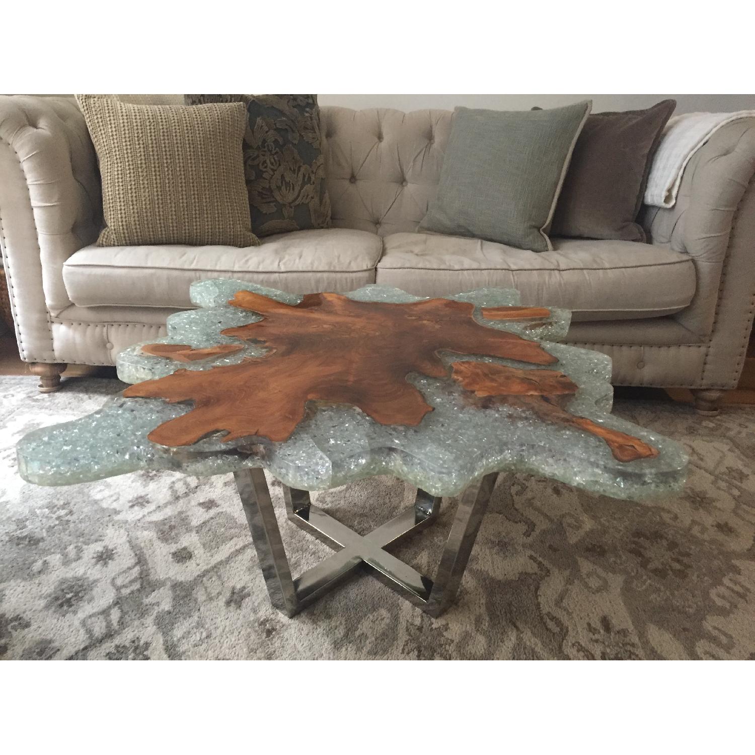 Organic Modern Glass & Raw Edge Walnut Coffee Table - image-4