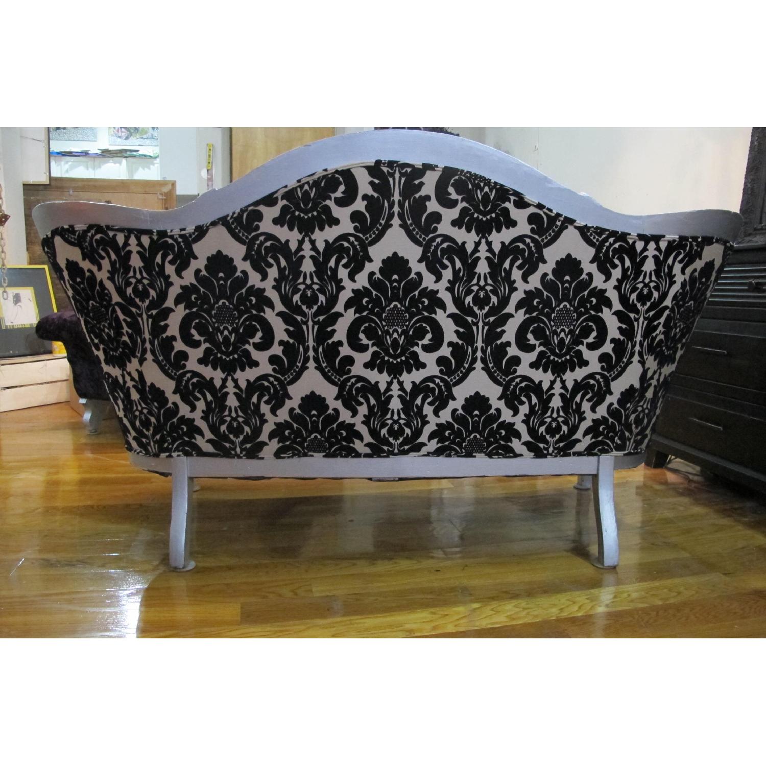 Antique Victorian Loveseat Custom Upholstered in Damask Print - image-4