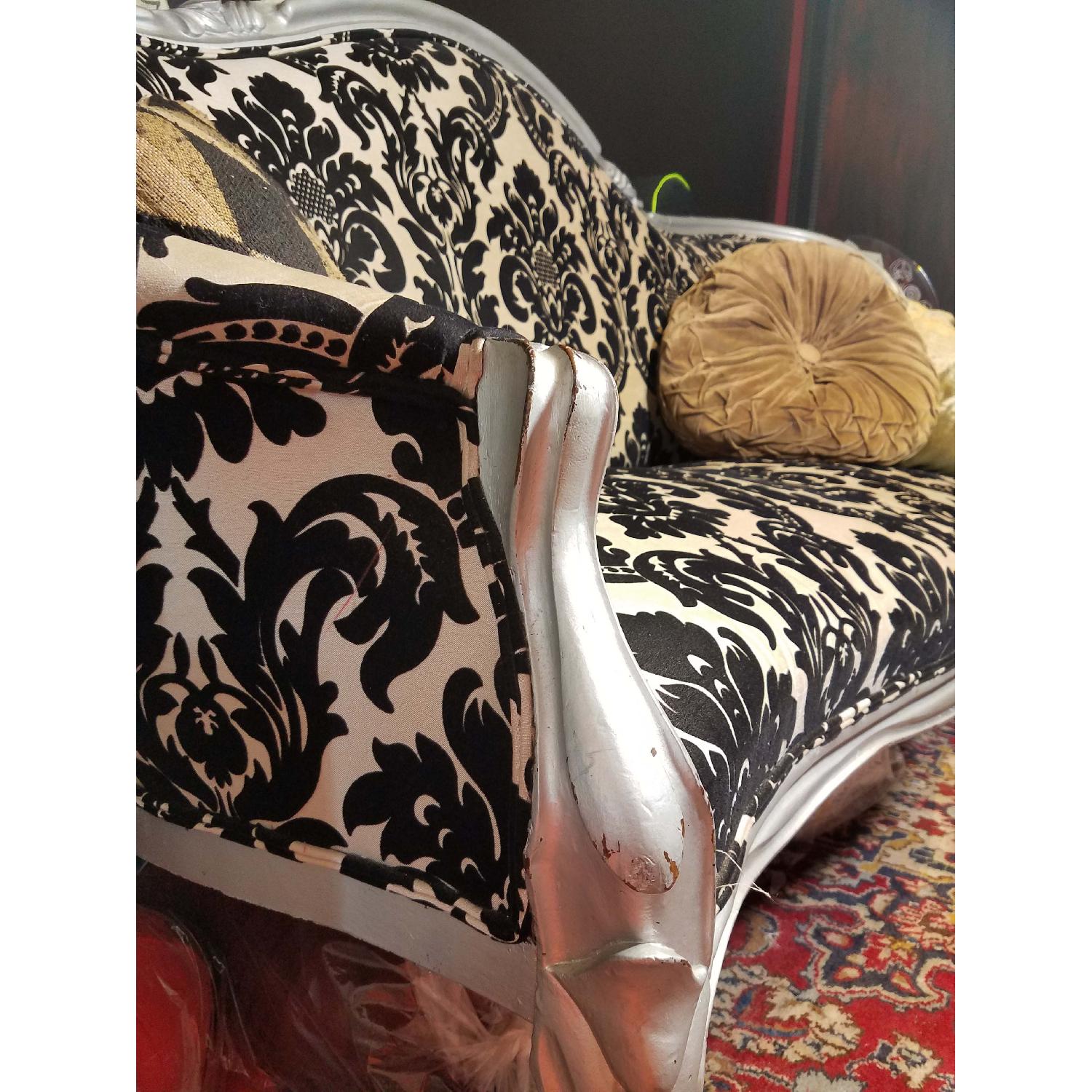 Antique Victorian Loveseat Custom Upholstered in Damask Print - image-5